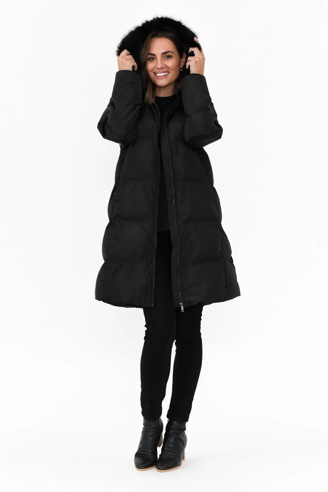 Faye Black Faux Fur Puffer Jacket