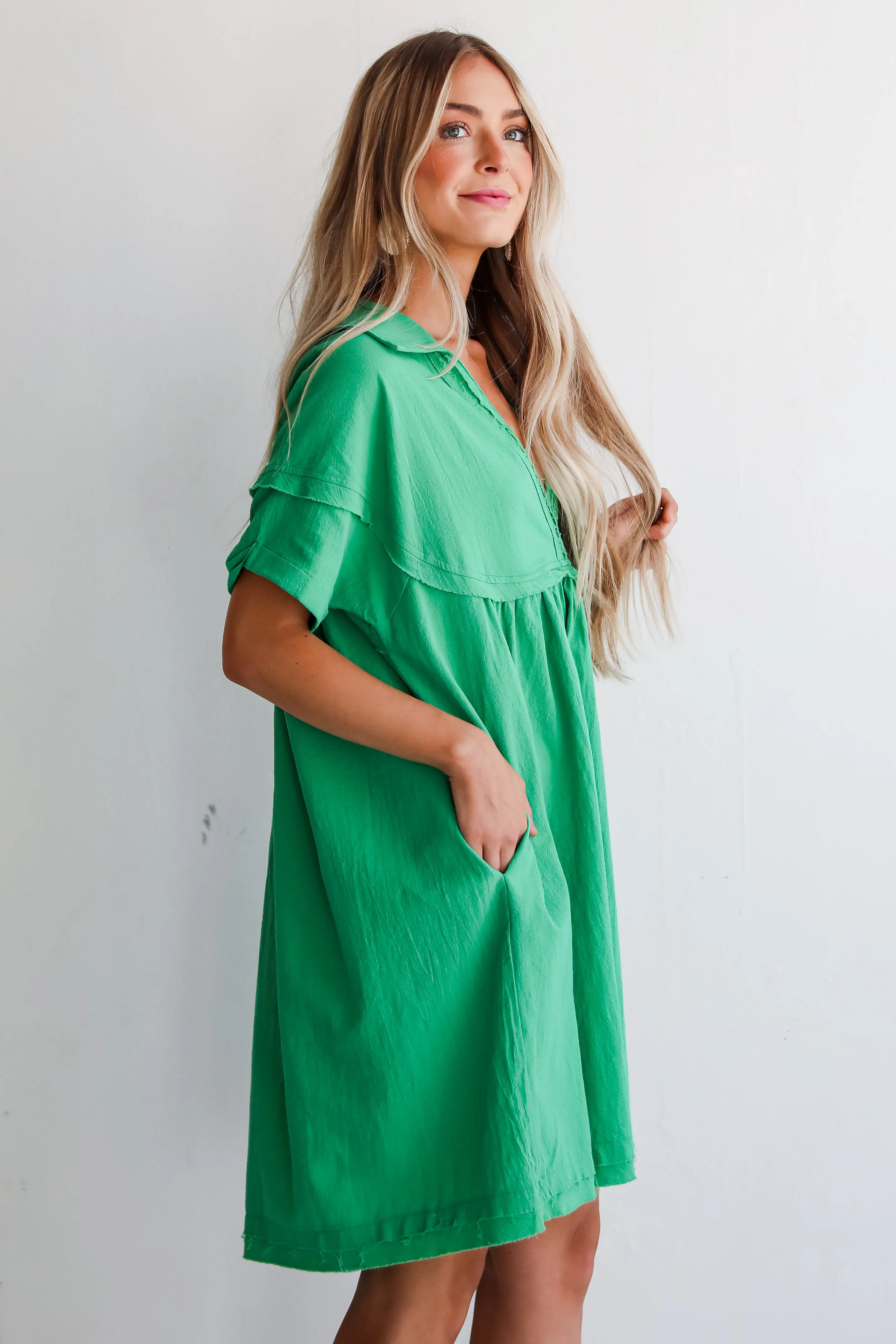 FINAL SALE - Bound To Charm Kelly Green Babydoll Mini Dress