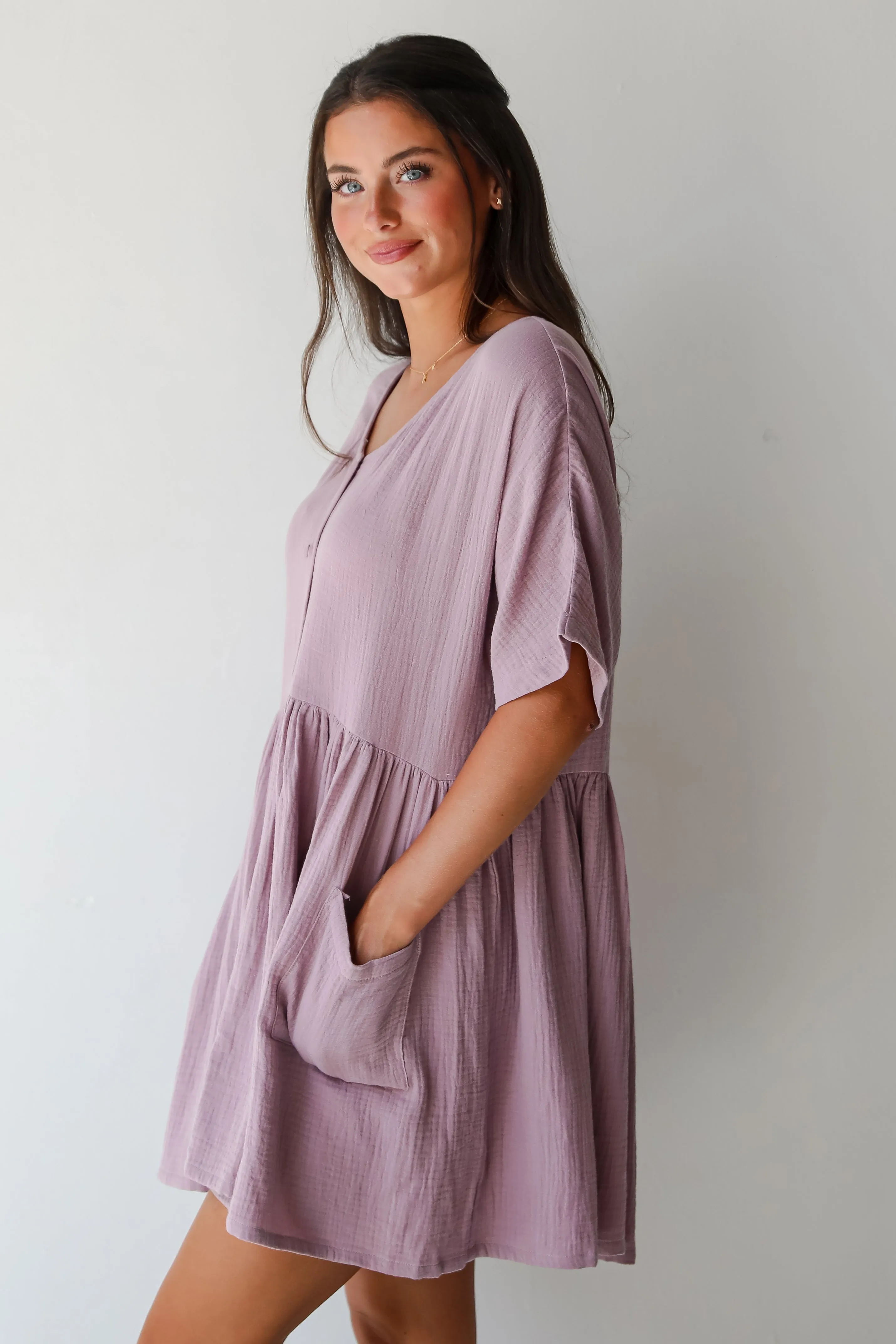 FINAL SALE - Cute On Cue Lilac Linen Babydoll Mini Dress