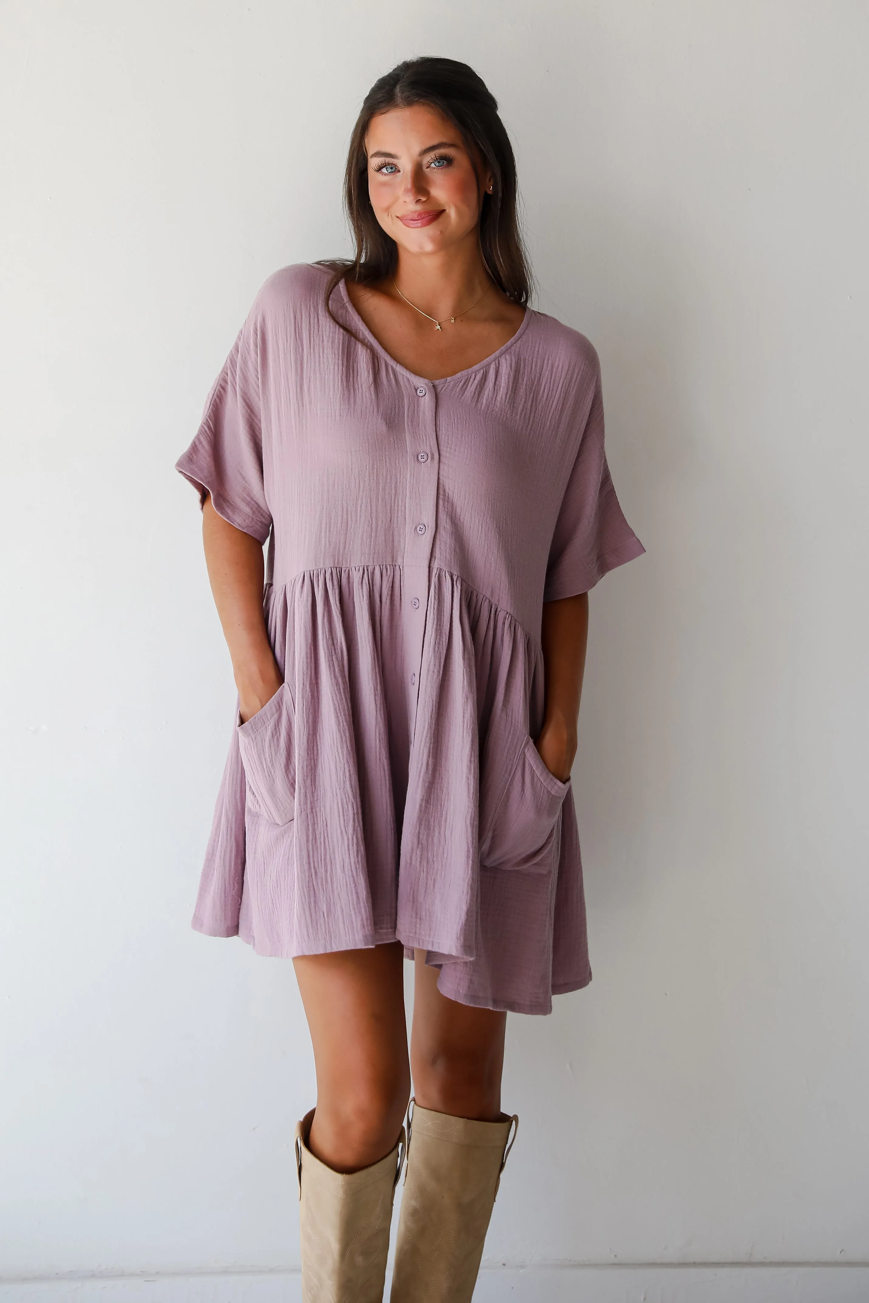 FINAL SALE - Cute On Cue Lilac Linen Babydoll Mini Dress