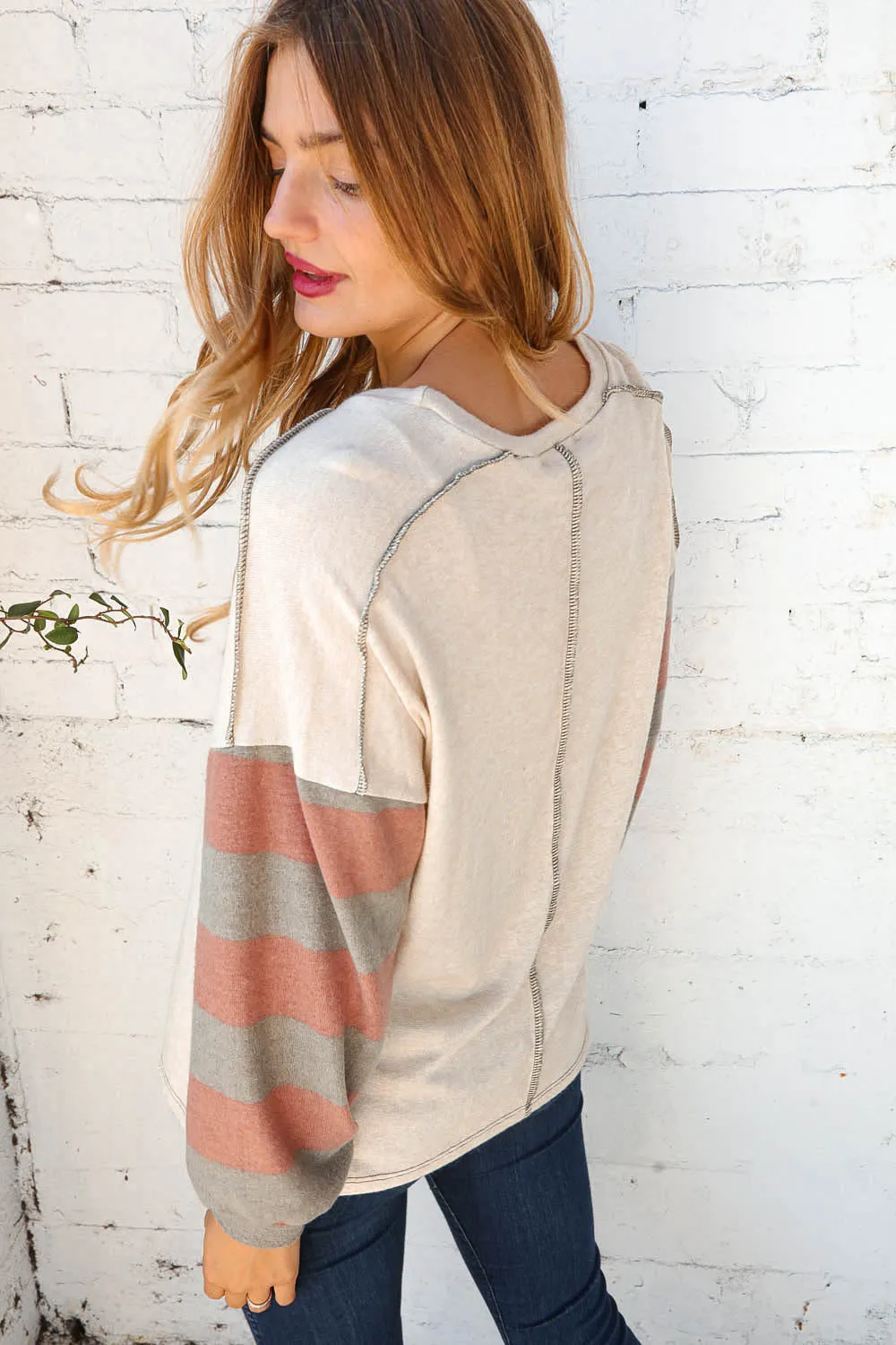 FINAL SALE - Hacci Two Tone Stripe Over Lock Stitching Sweater