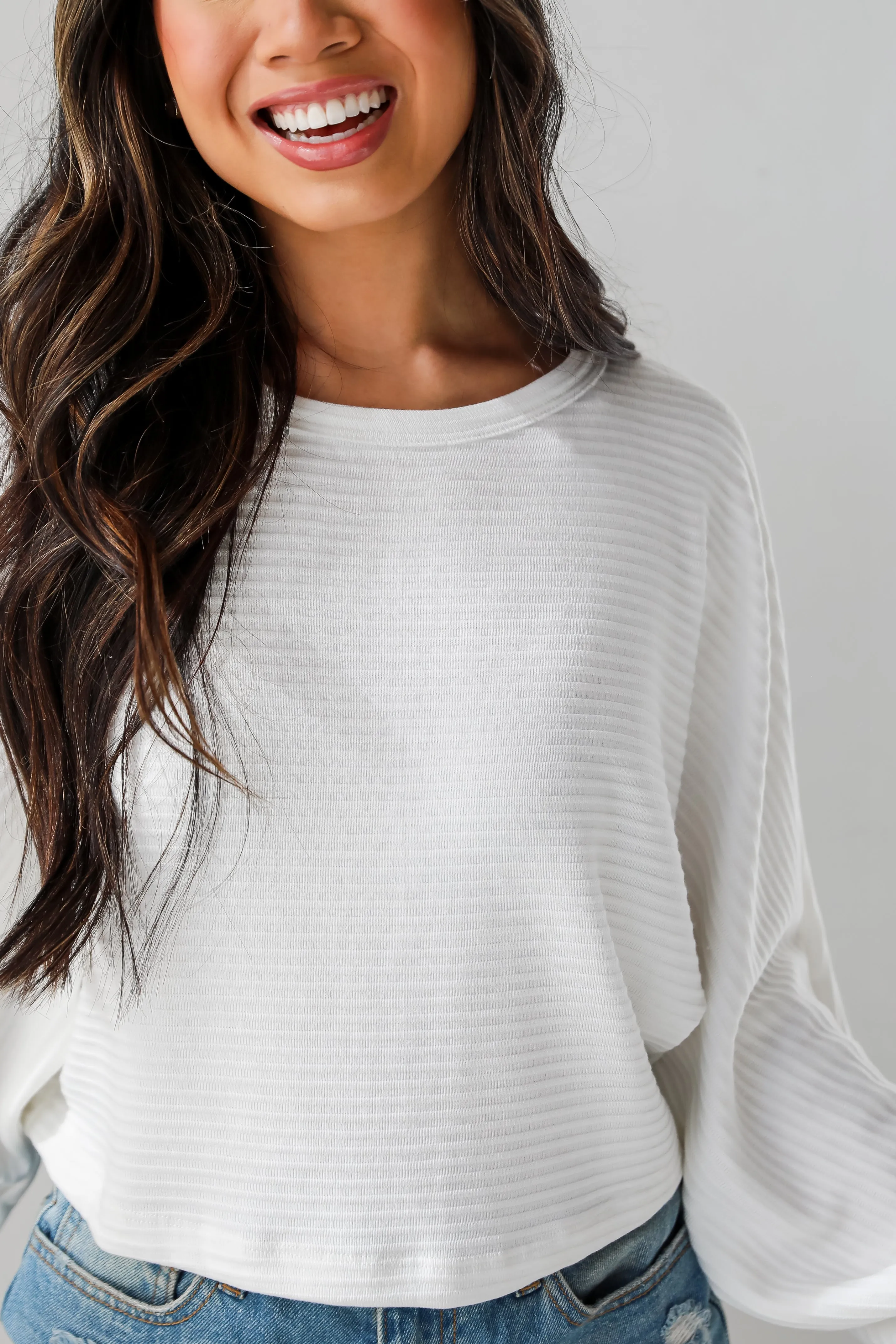 FINAL SALE - Katy White Ribbed Knit Top - DU DEAL