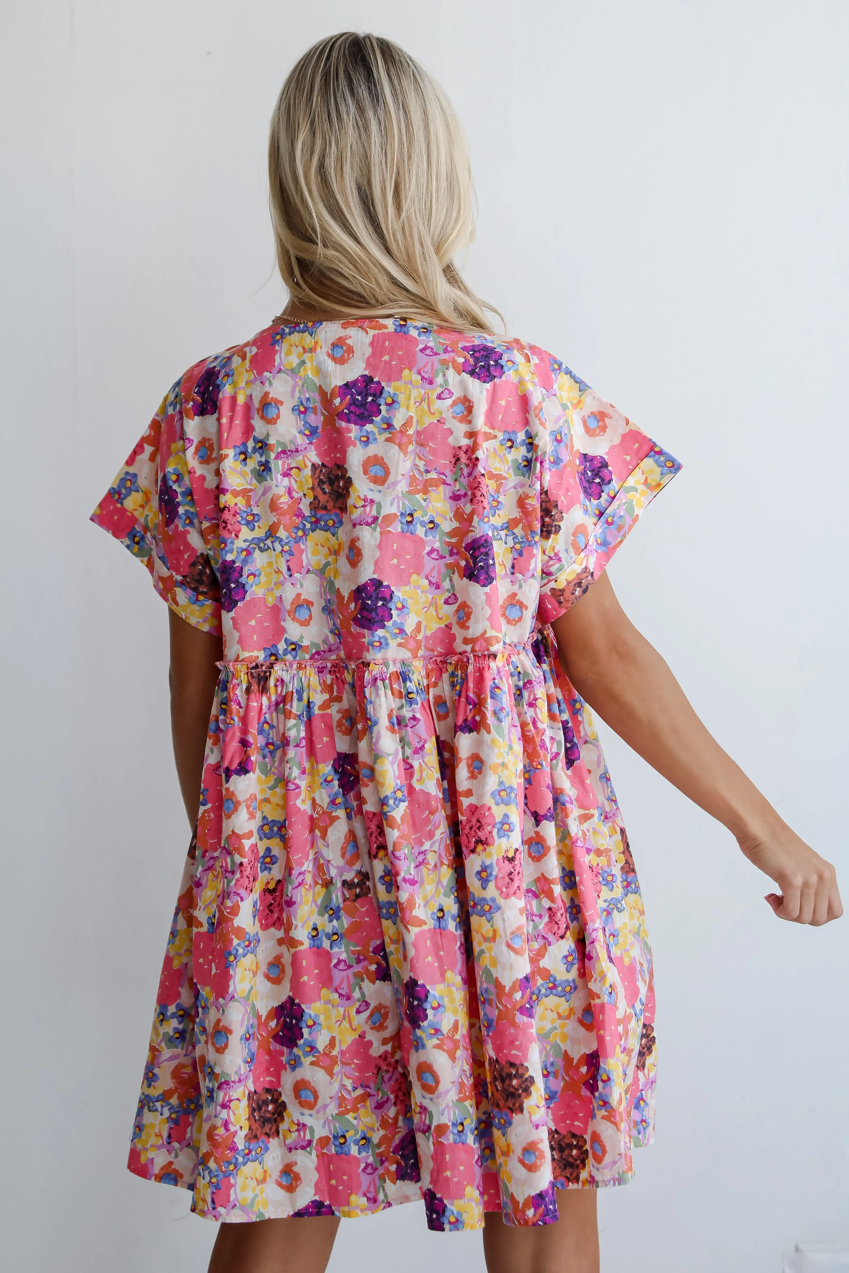 FINAL SALE - Lovely Muse Pink Floral Babydoll Mini Dress