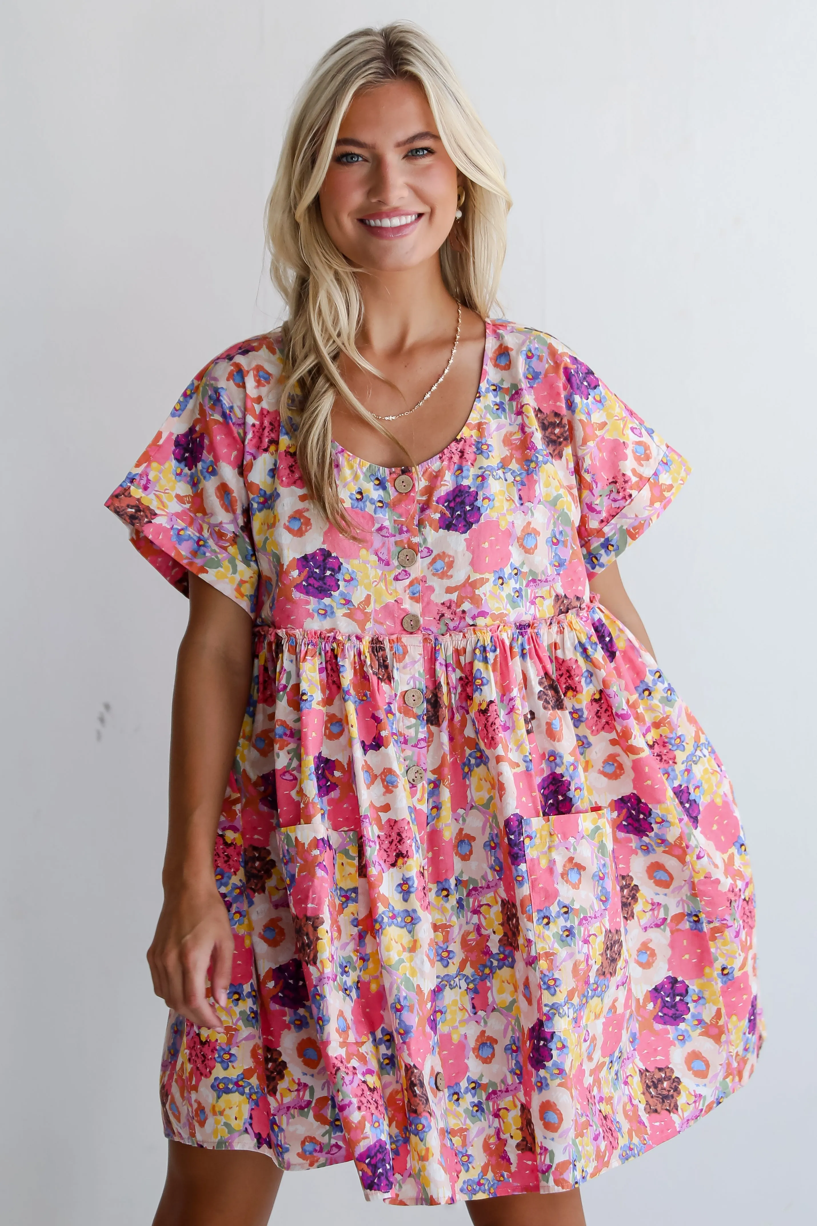 FINAL SALE - Lovely Muse Pink Floral Babydoll Mini Dress