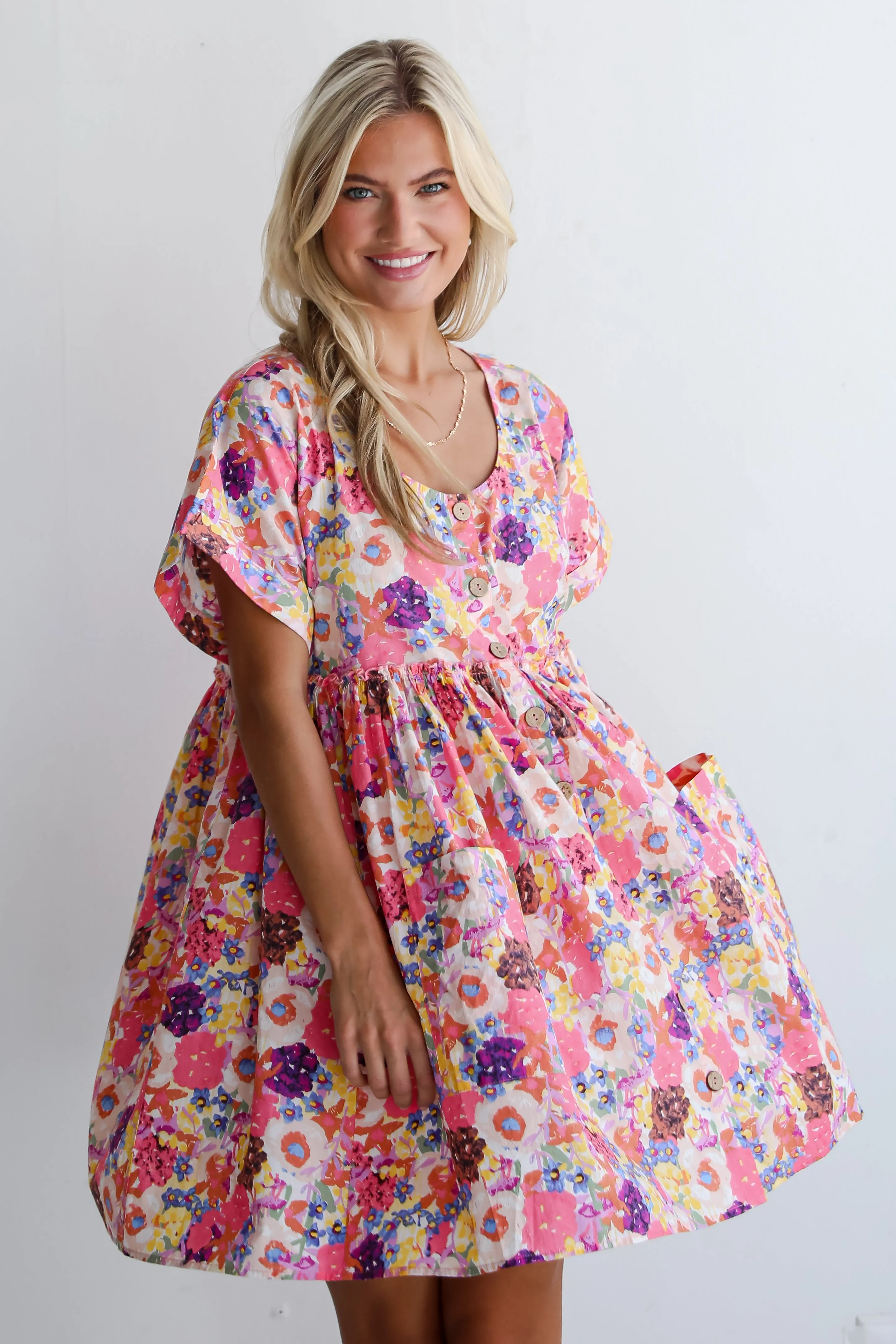 FINAL SALE - Lovely Muse Pink Floral Babydoll Mini Dress