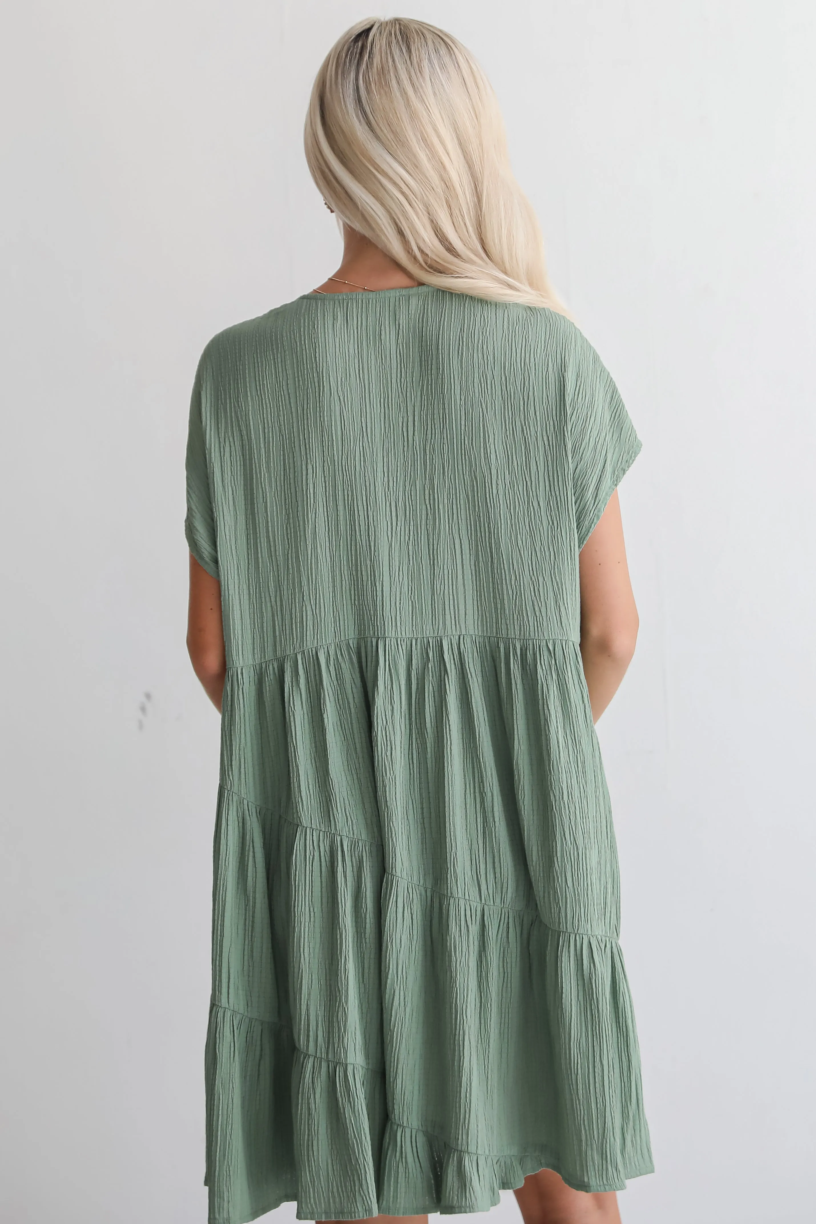 FINAL SALE - Pleasant Personality Olive Tiered Mini Dress