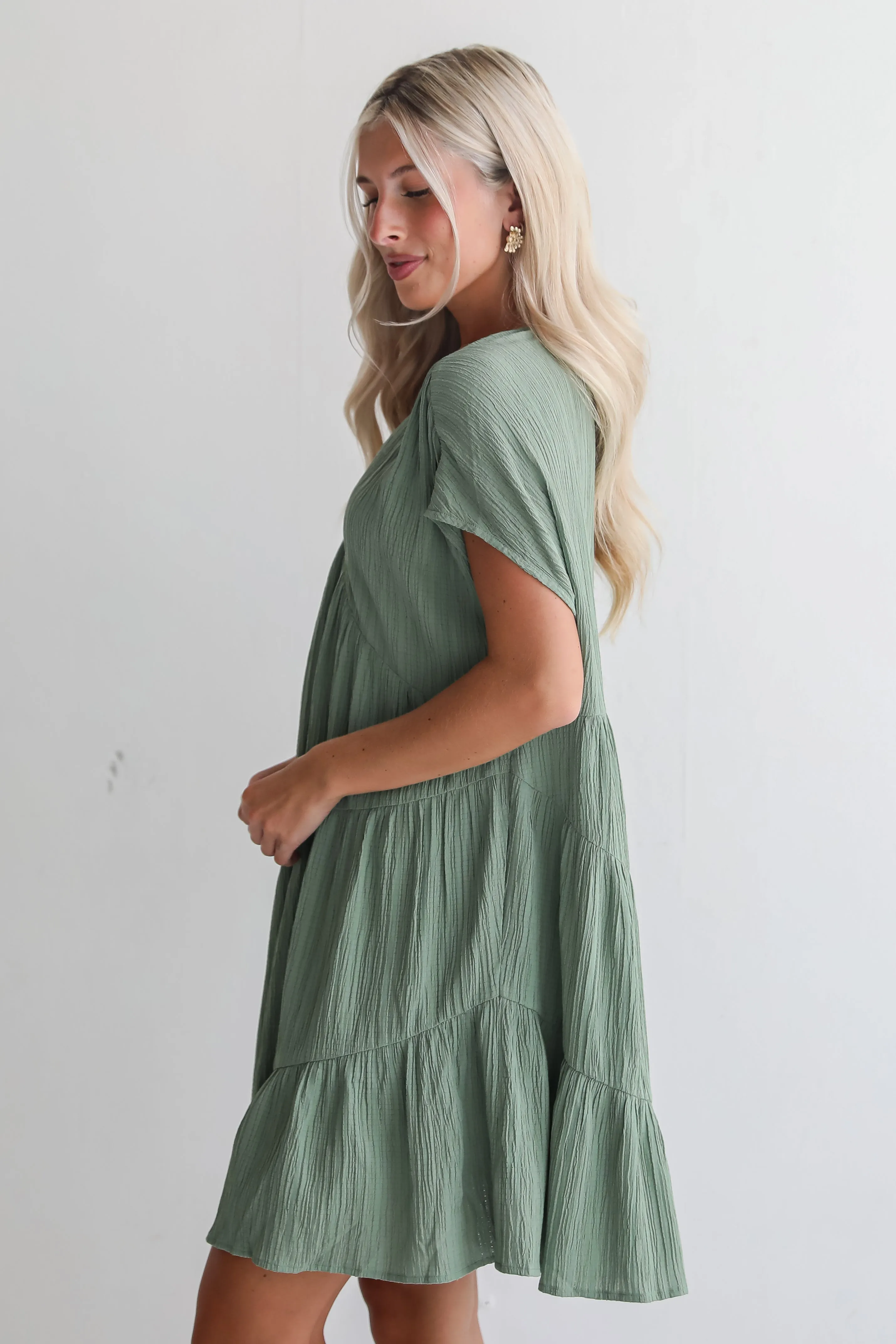 FINAL SALE - Pleasant Personality Olive Tiered Mini Dress