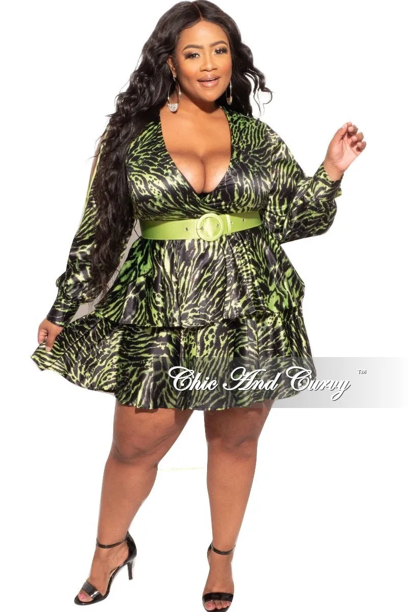 Final Sale Plus Size Babydoll Dress in Lime Green and Black Tiger Stripes