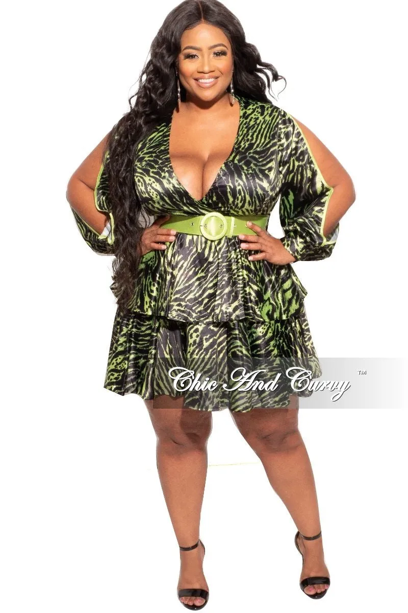 Final Sale Plus Size Babydoll Dress in Lime Green and Black Tiger Stripes