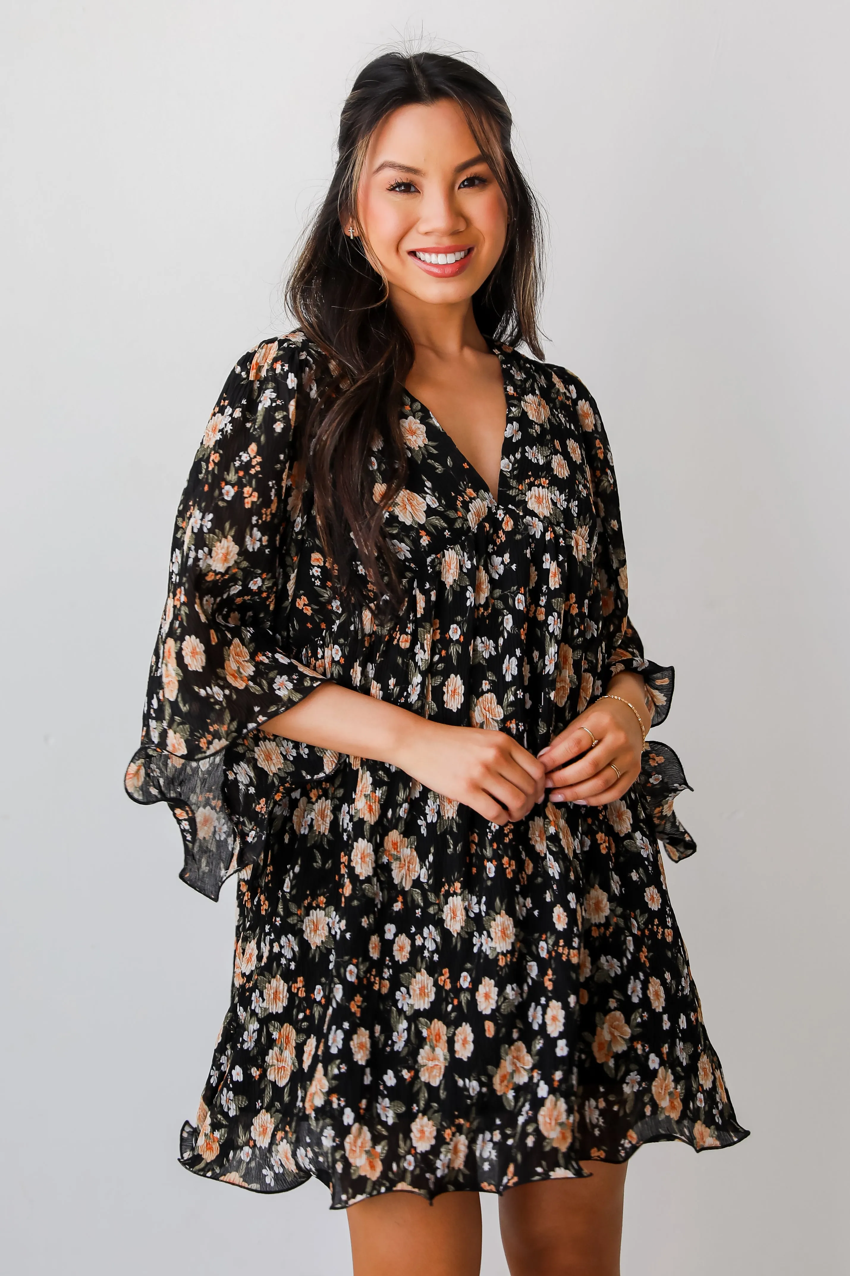 FINAL SALE - Ready To Blossom Black Floral Babydoll Mini Dress