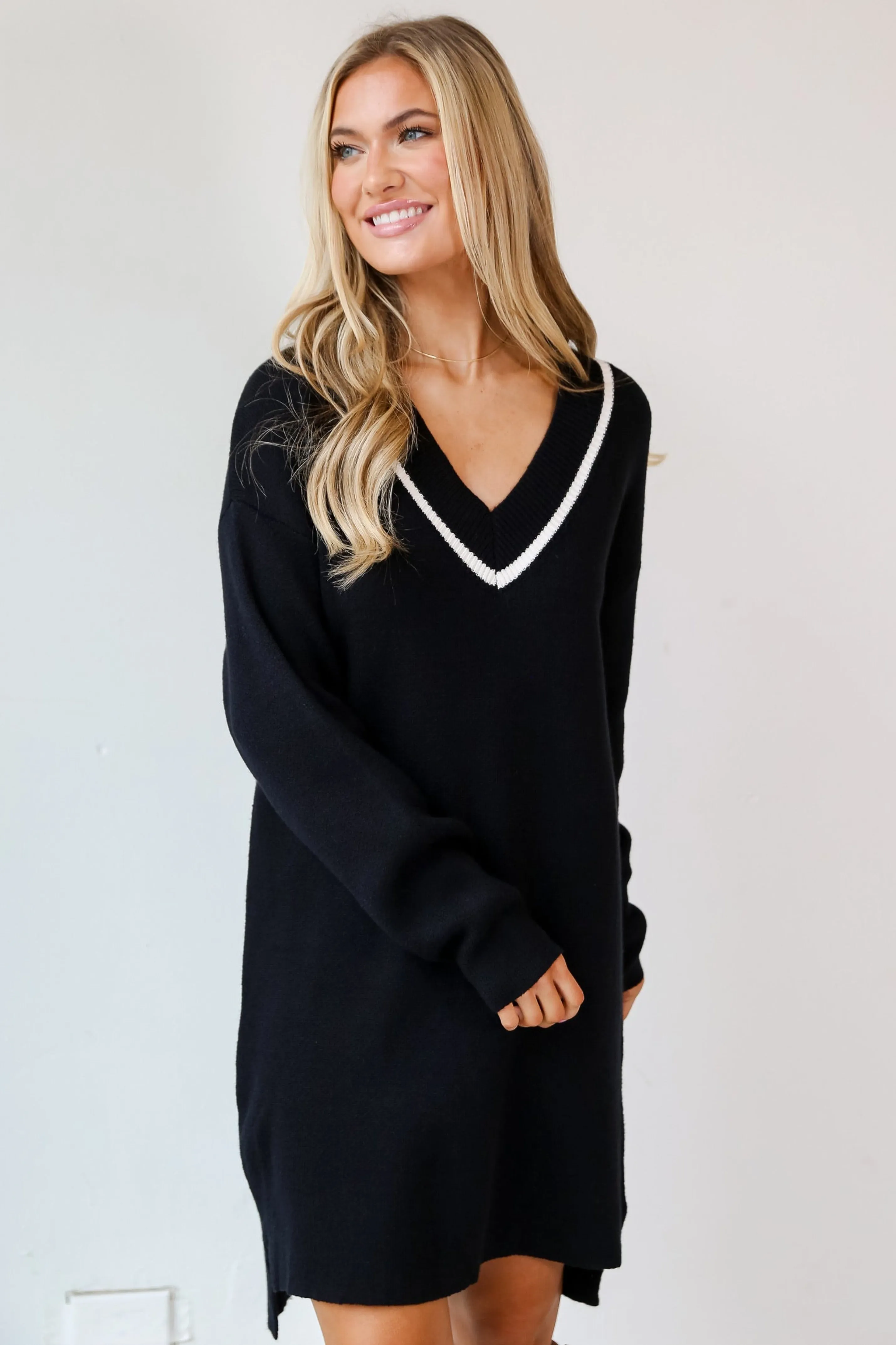 FINAL SALE - Snug As Can Be Black Mini Sweater Dress