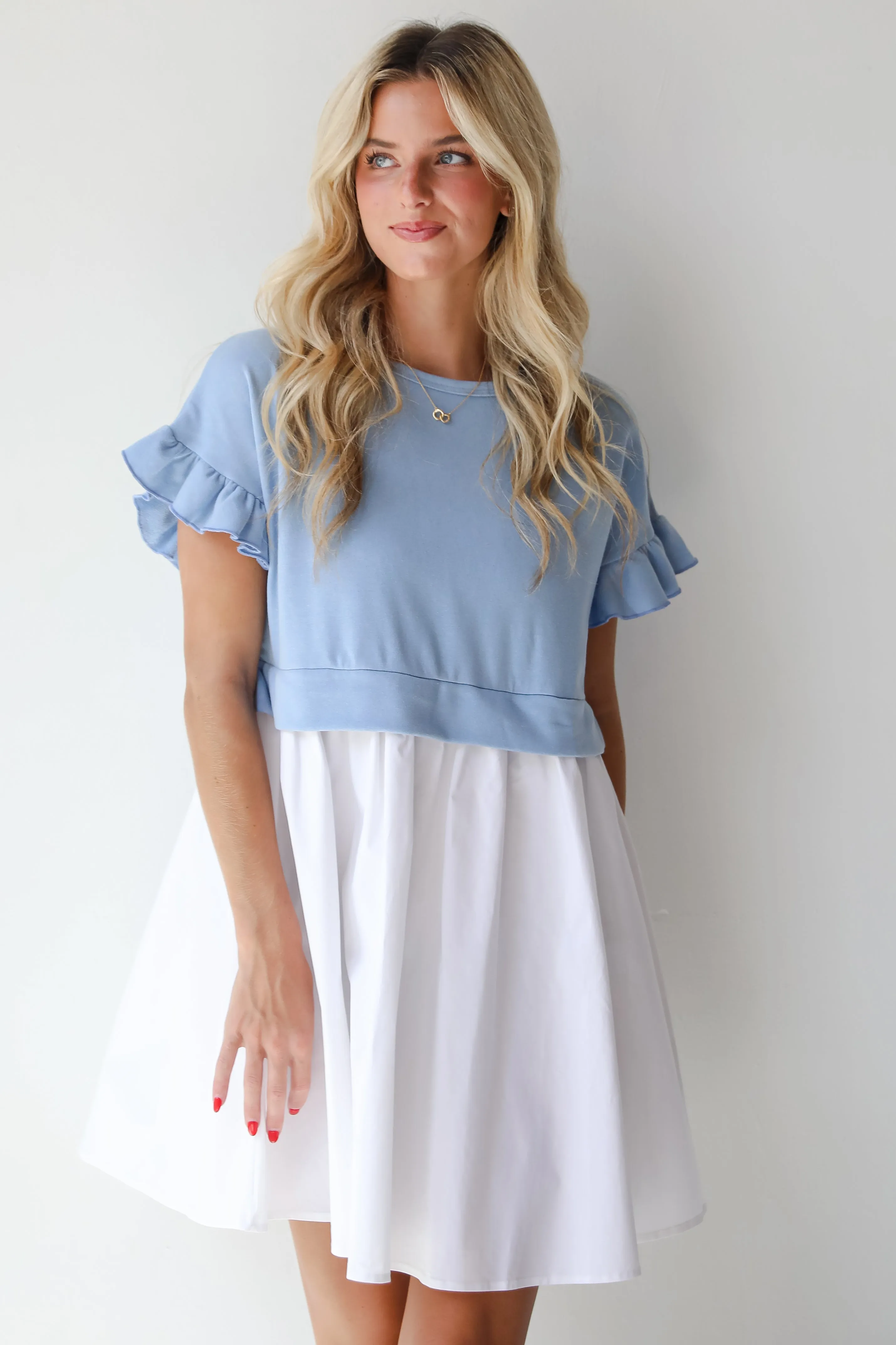 FINAL SALE - Thriving Sweetness Blue Contrast Mini Dress