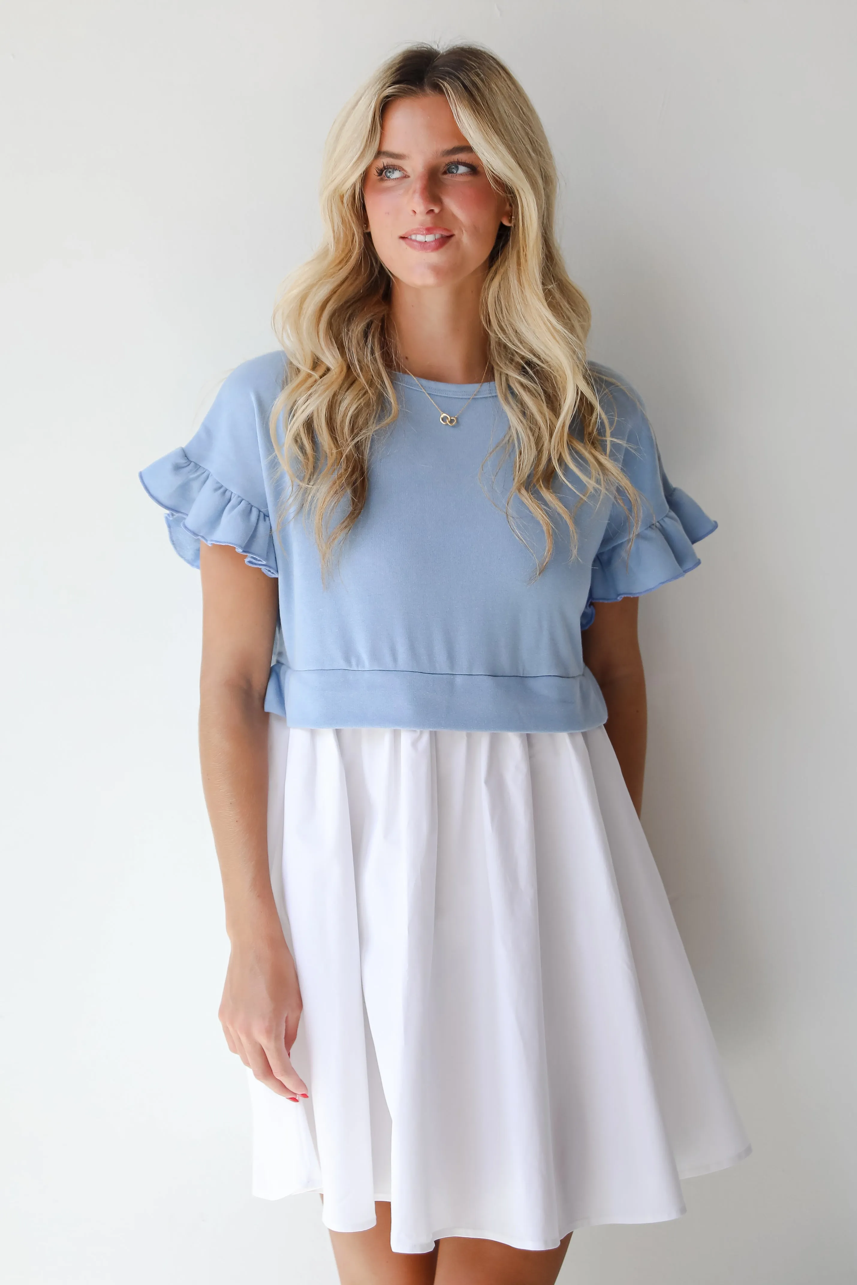 FINAL SALE - Thriving Sweetness Blue Contrast Mini Dress