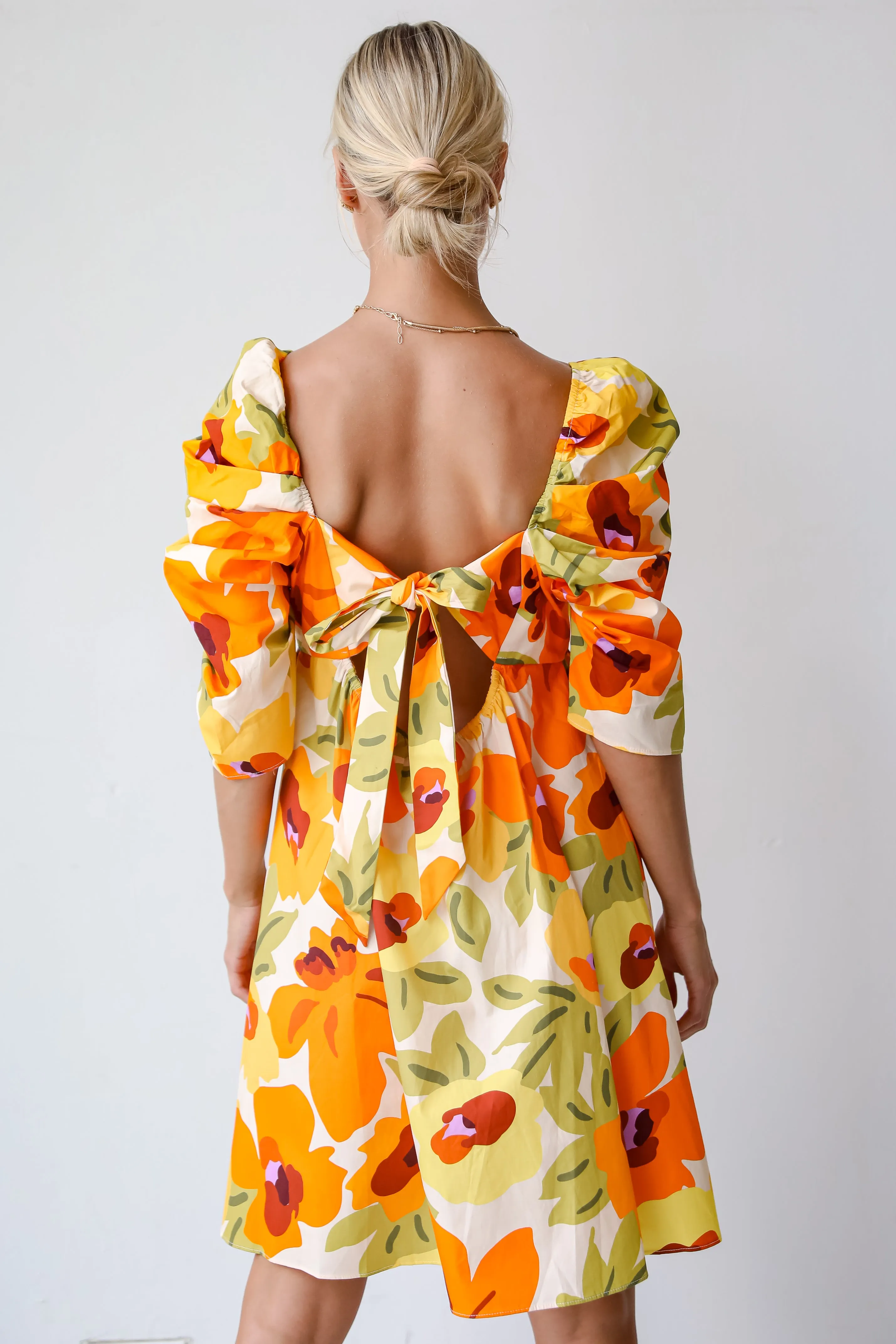 FINAL SALE - Unique Blooms Orange Floral Babydoll Mini Dress