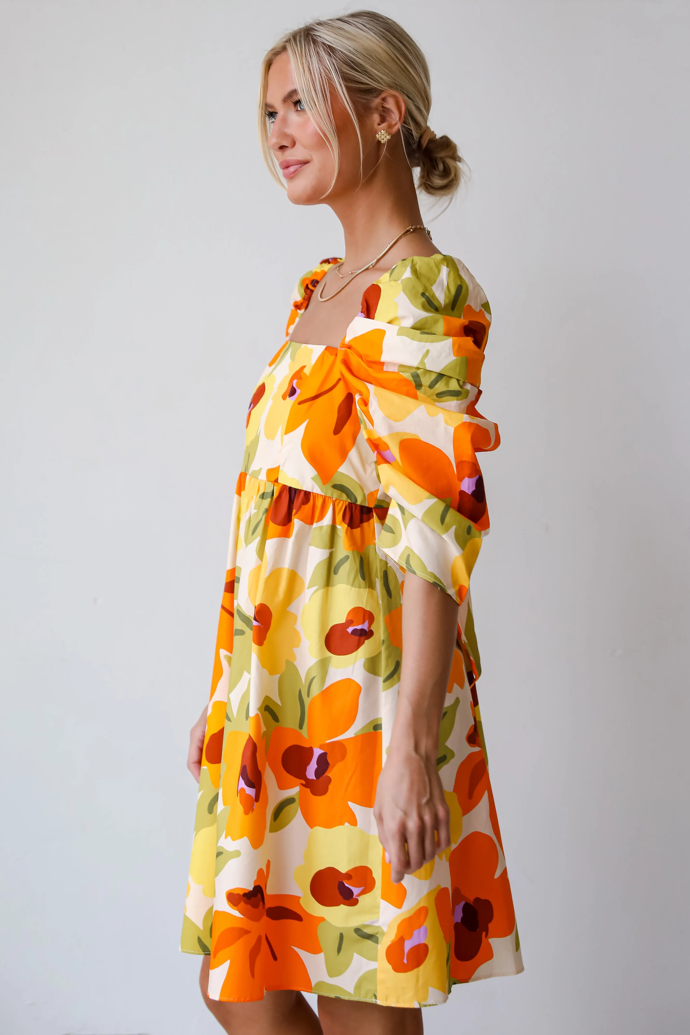 FINAL SALE - Unique Blooms Orange Floral Babydoll Mini Dress