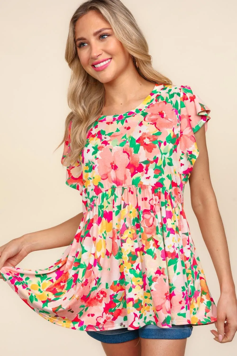 Floral Peplum Babydoll Blouse