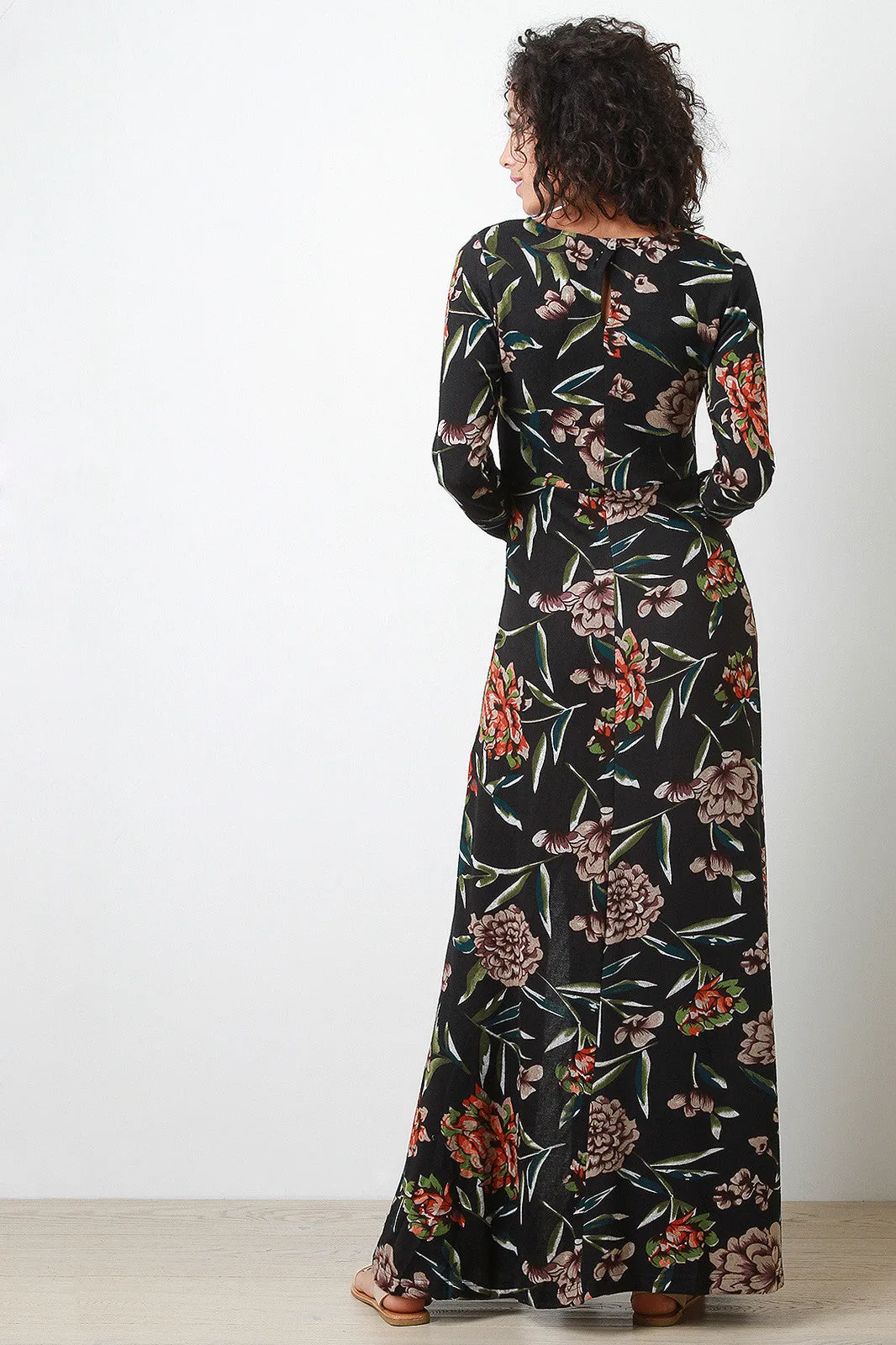 Floral Slit Maxi Sweater Long Sleeved Dress