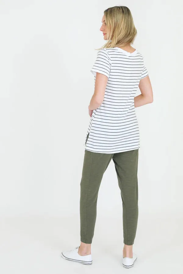 Frankie V Neck Tee - Stripe Navy White