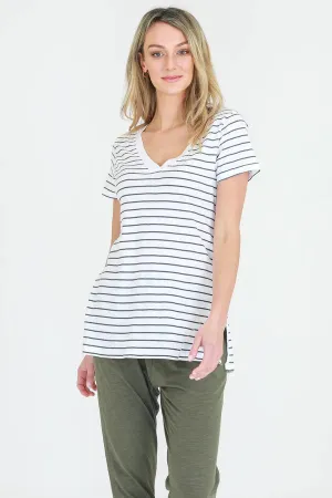 Frankie V Neck Tee - Stripe Navy White