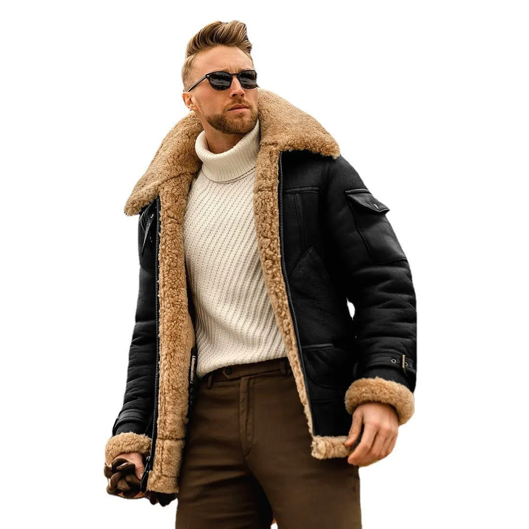 Fur Polyester Zipper Closure Men Jacket