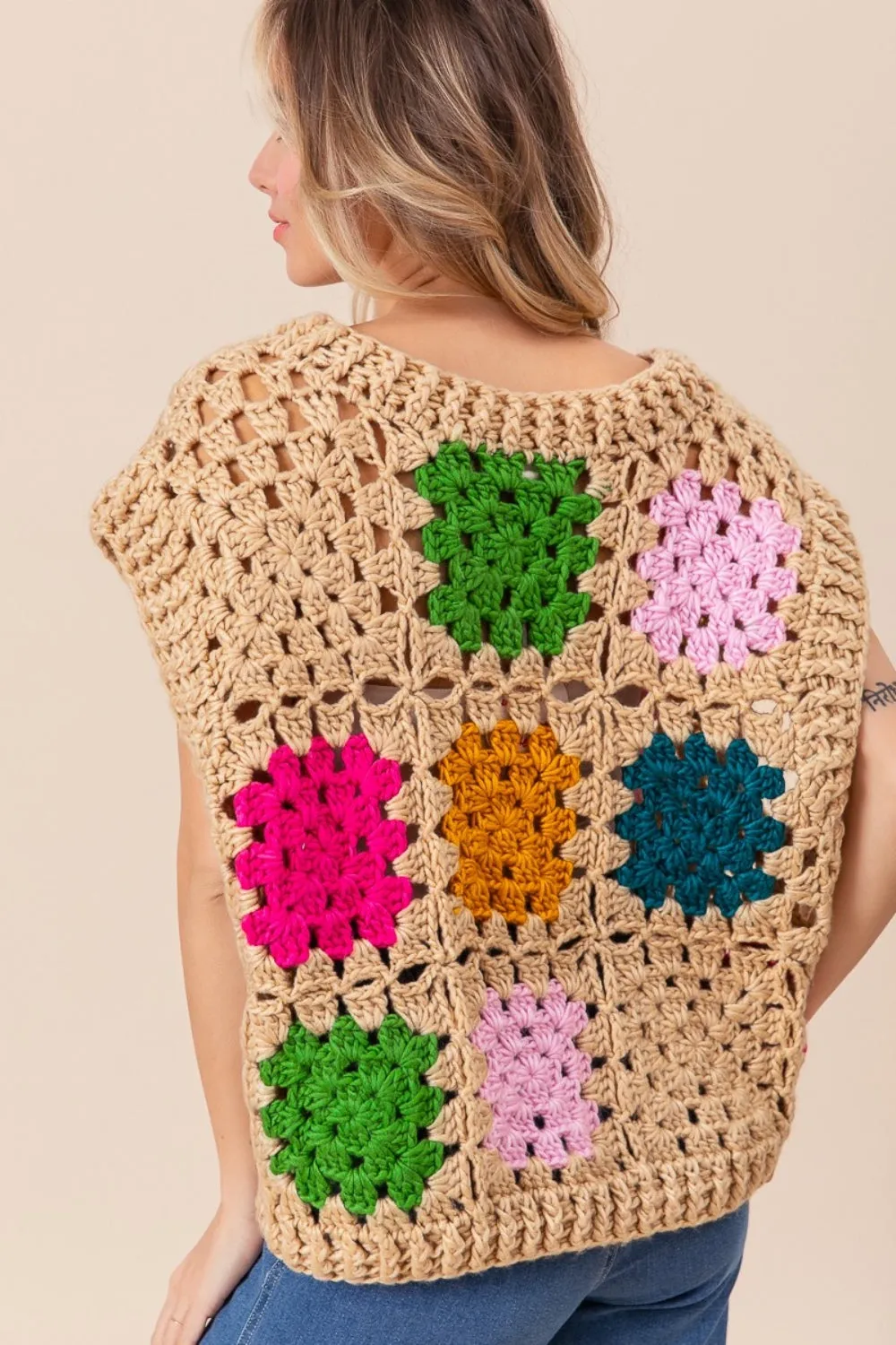 Granny Square Openwork Sweater Vest