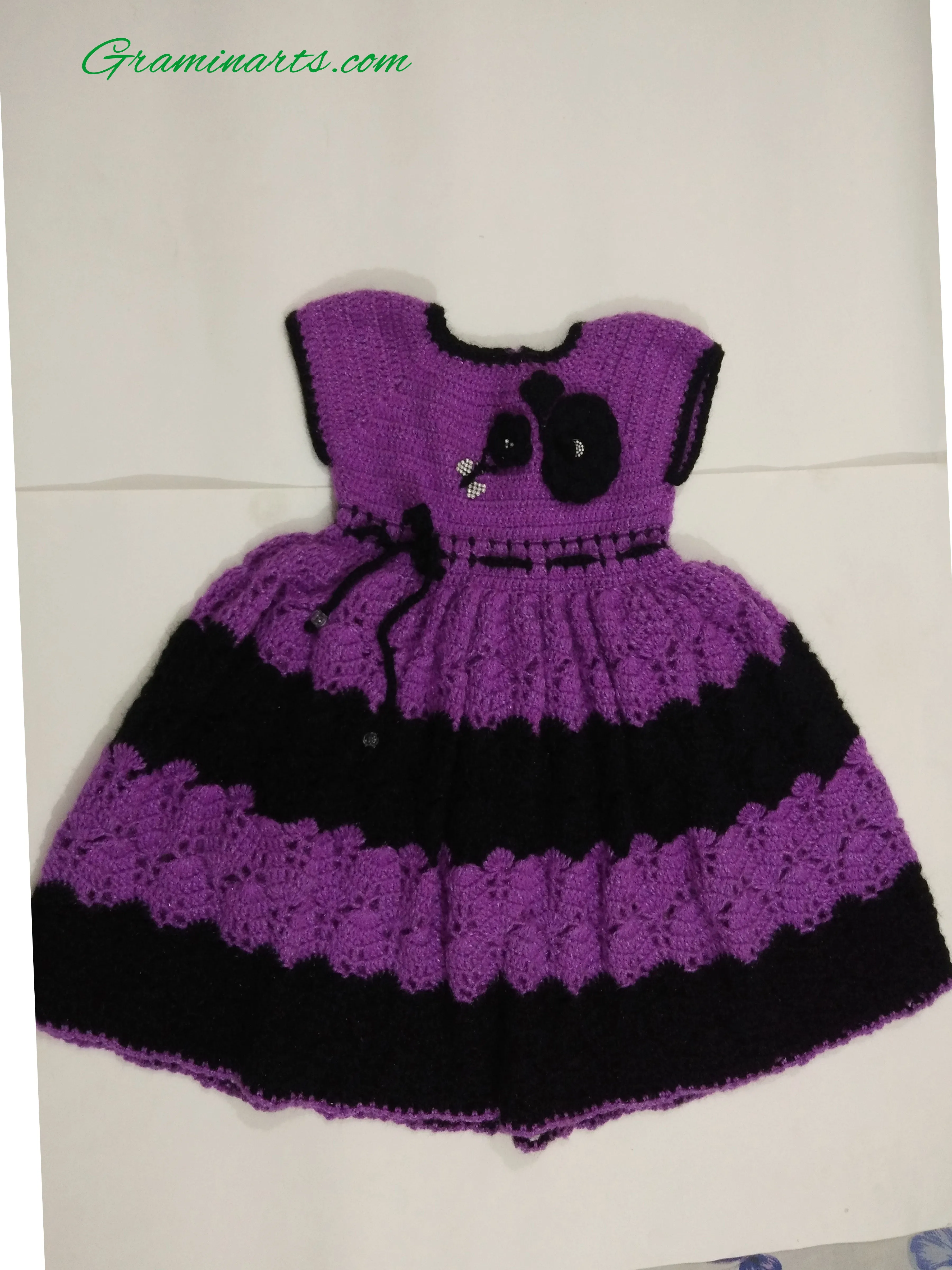 Handmade Woonie Crochet Latest Frock Design For Baby- Purple & Black