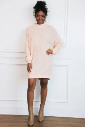 Harrison Mock Neck Sweater Tunic Dress: Pale Blush