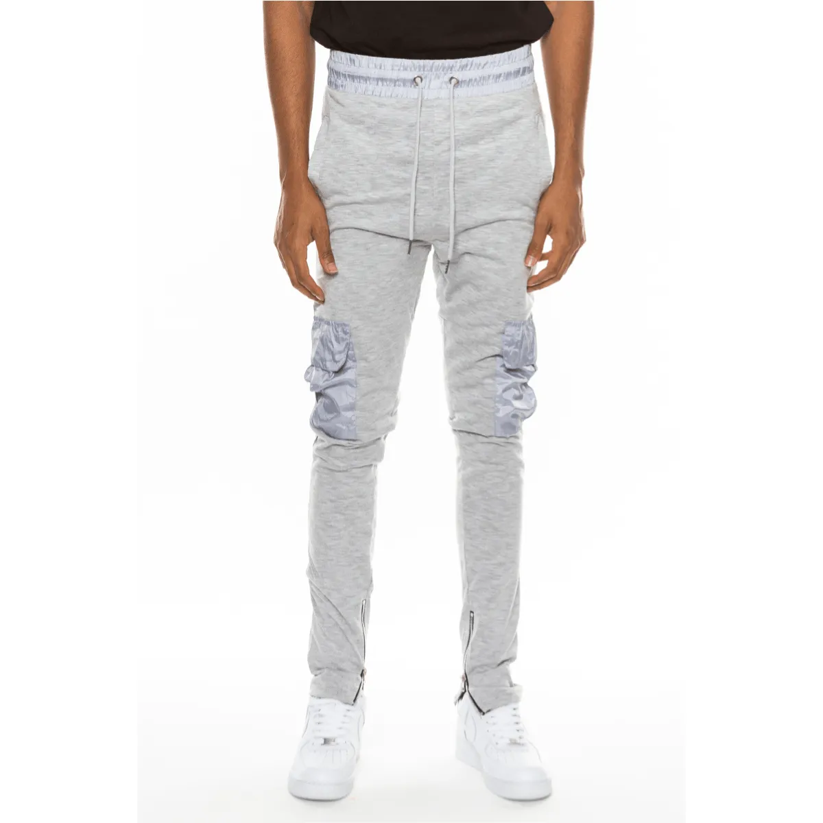 Heathered Cotton Blend Joggers - Grey