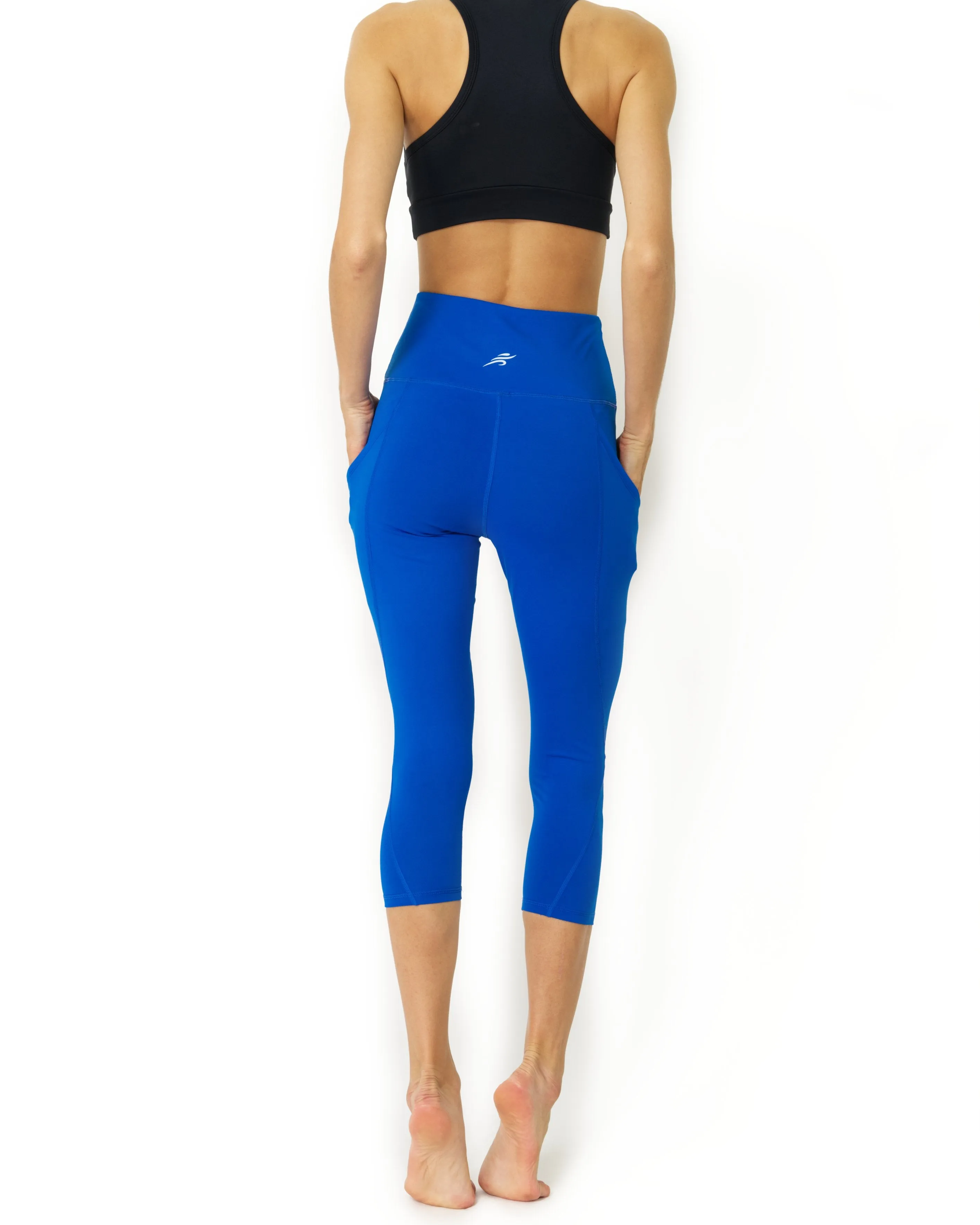 High Waisted Yoga Capri Leggings - Sky Blue