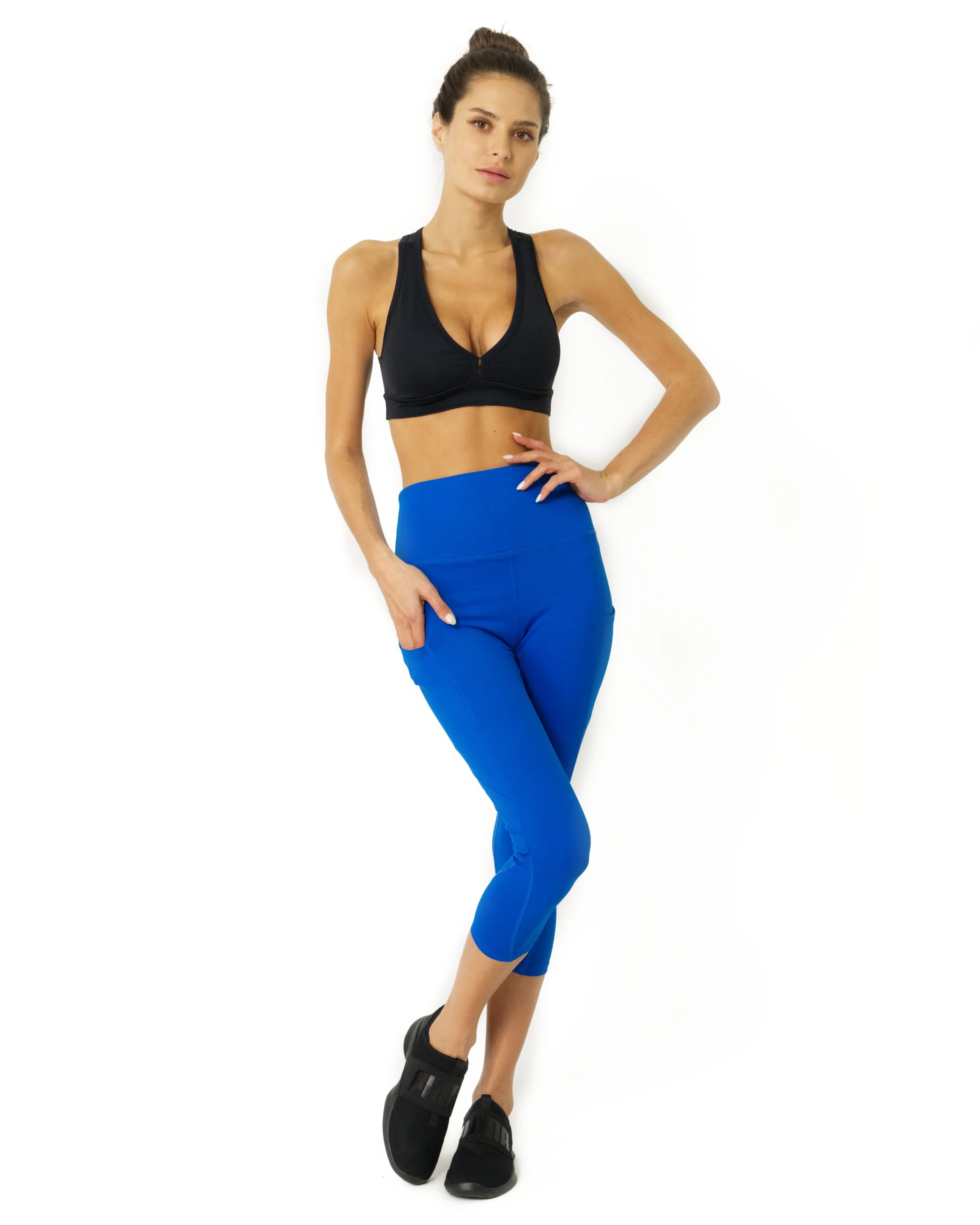 High Waisted Yoga Capri Leggings - Sky Blue