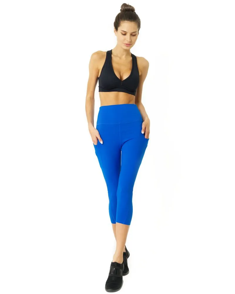 High Waisted Yoga Capri Leggings - Sky Blue