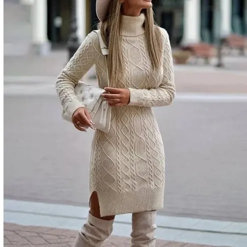 Hnzxzm dress to impress outfits Autumn and Winter Slim-Fit Long-Sleeved Pullover Knitted Lapel Sweater Solid Color Split Twist Midi Sweater Women's Skirt