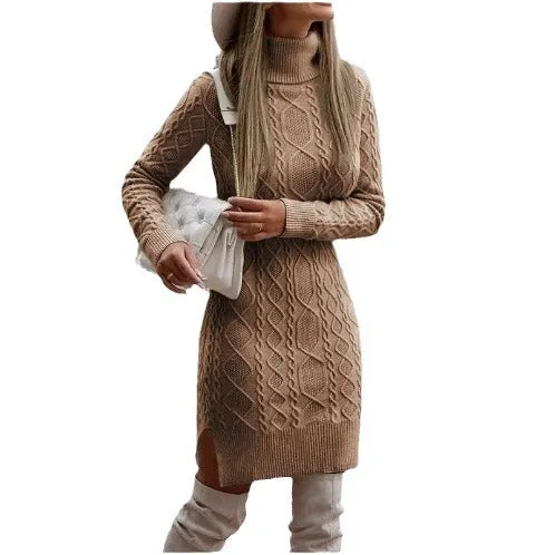 Hnzxzm dress to impress outfits Autumn and Winter Slim-Fit Long-Sleeved Pullover Knitted Lapel Sweater Solid Color Split Twist Midi Sweater Women's Skirt