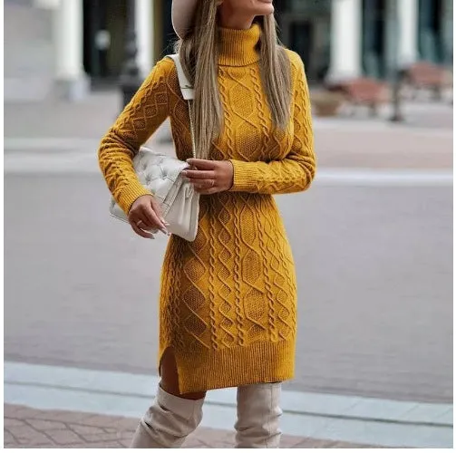 Hnzxzm dress to impress outfits Autumn and Winter Slim-Fit Long-Sleeved Pullover Knitted Lapel Sweater Solid Color Split Twist Midi Sweater Women's Skirt