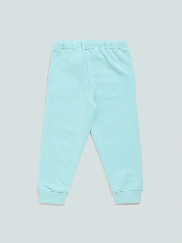 HOP Kids Mint Blue Cool Printed Joggers