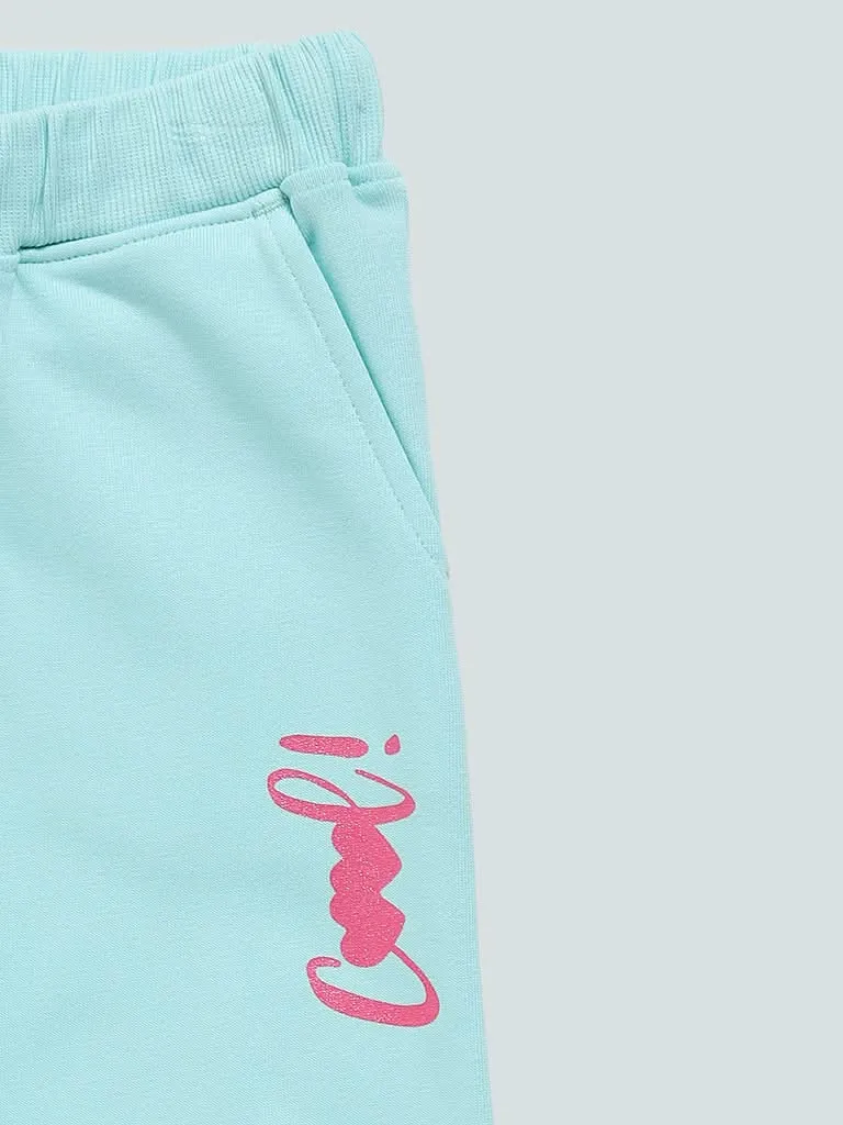 HOP Kids Mint Blue Cool Printed Joggers