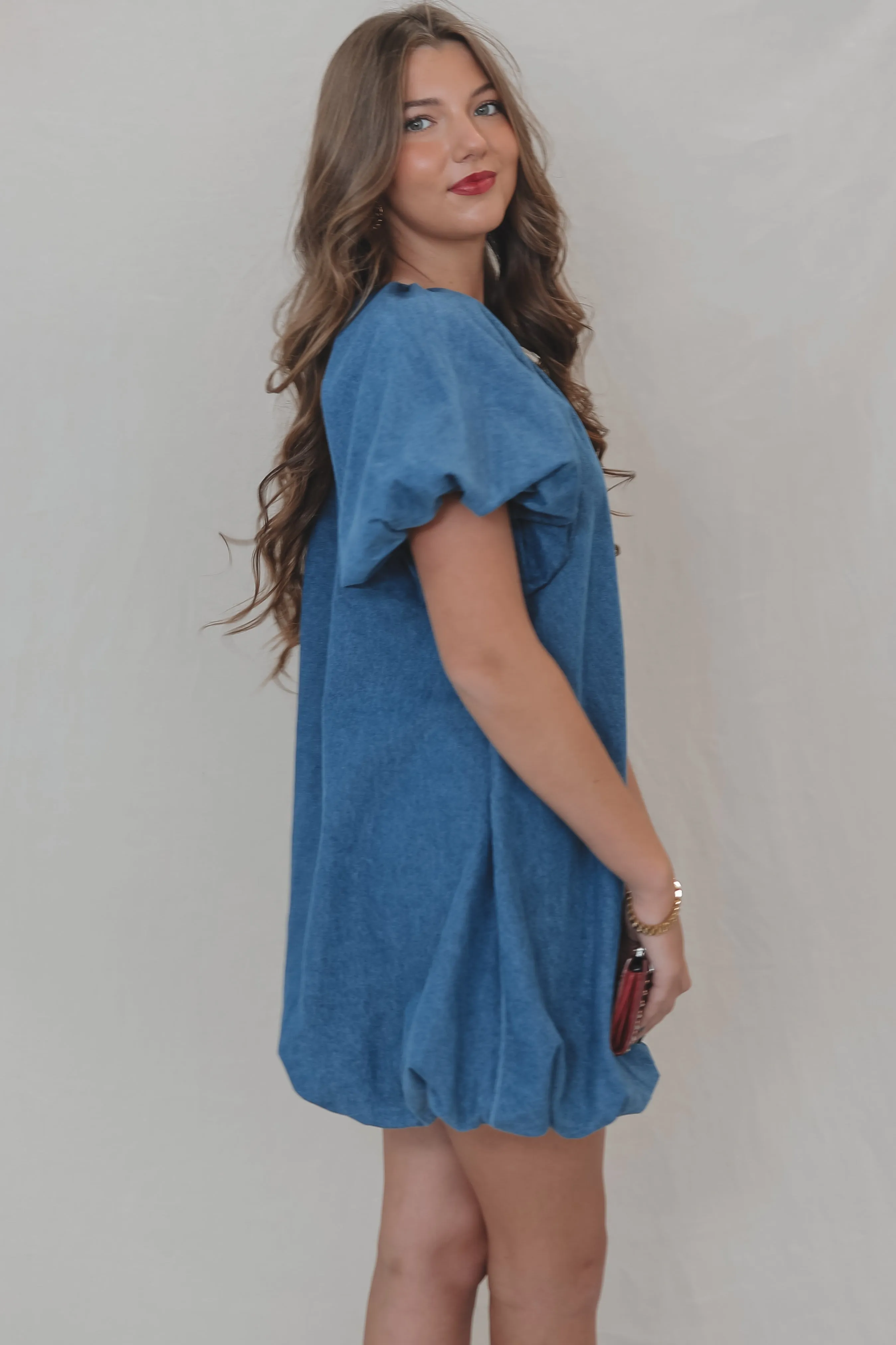 If You Say So Short Sleeve Denim Babydoll Dress