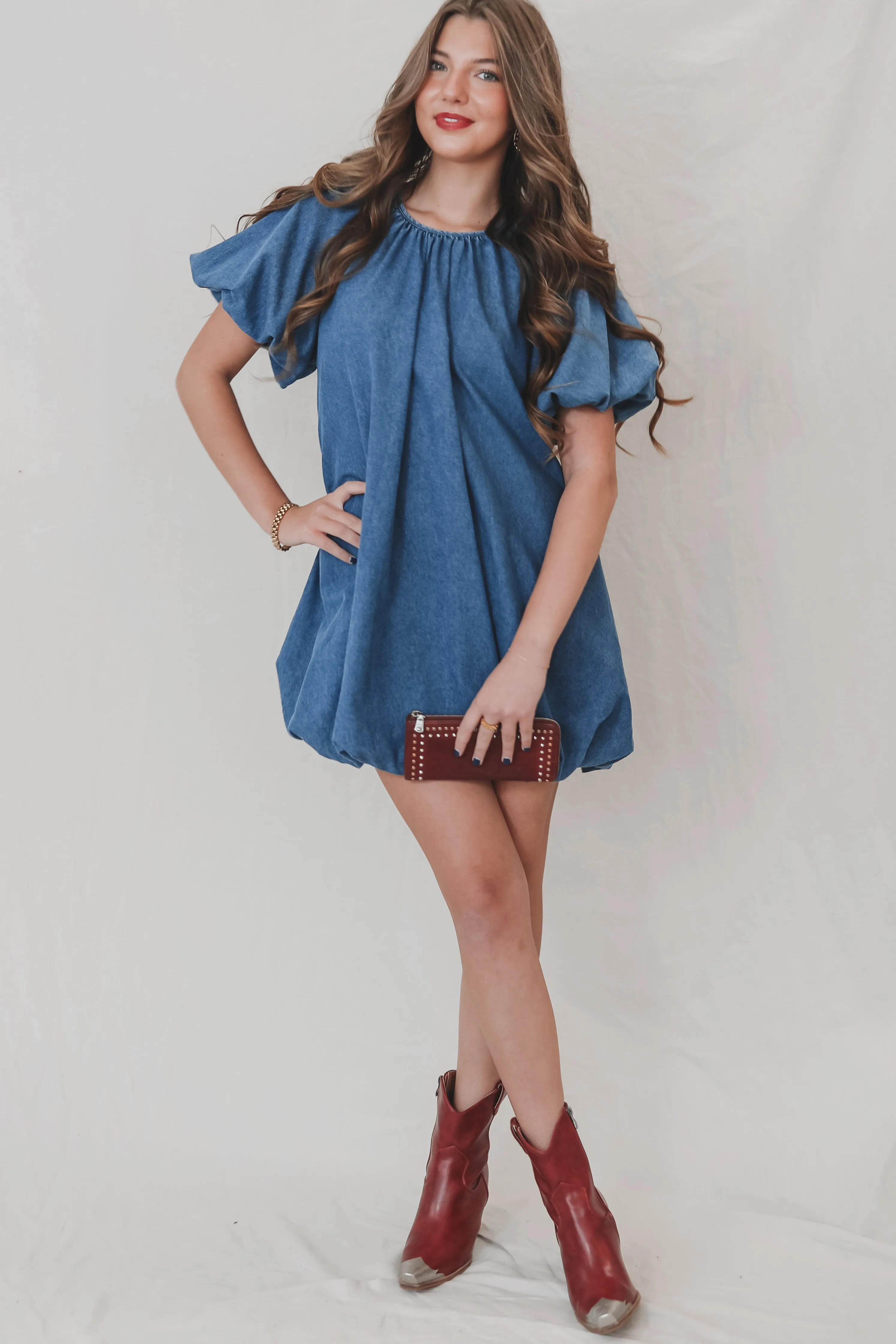 If You Say So Short Sleeve Denim Babydoll Dress