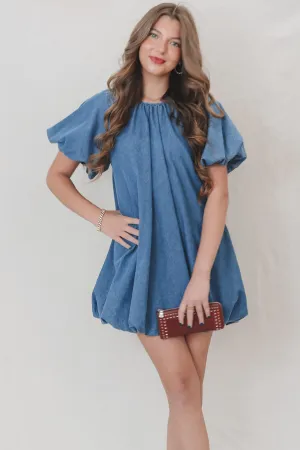 If You Say So Short Sleeve Denim Babydoll Dress