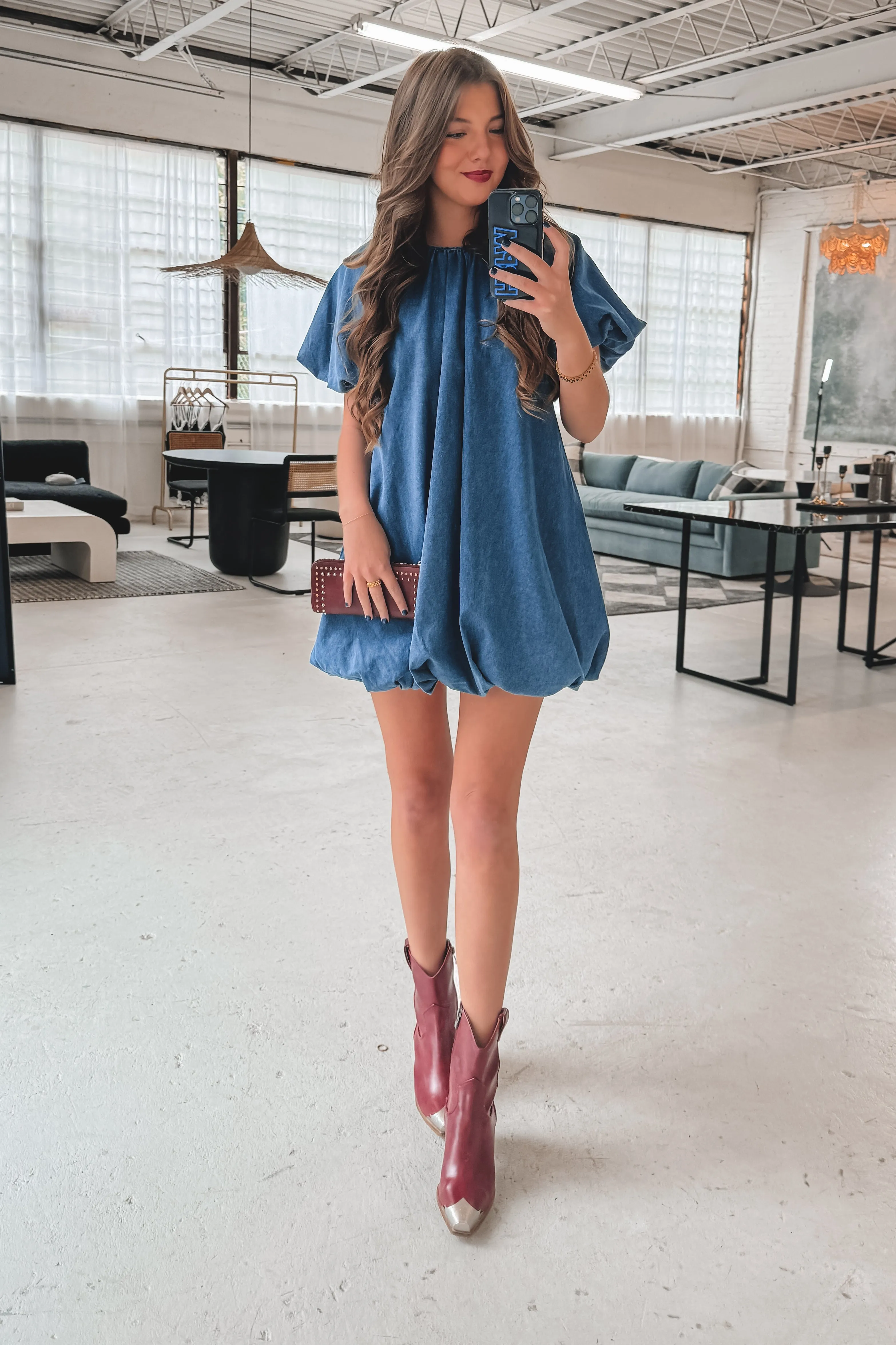 If You Say So Short Sleeve Denim Babydoll Dress