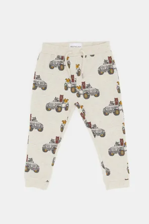 Infant Boys Beige Jeep Print Jogger Pants