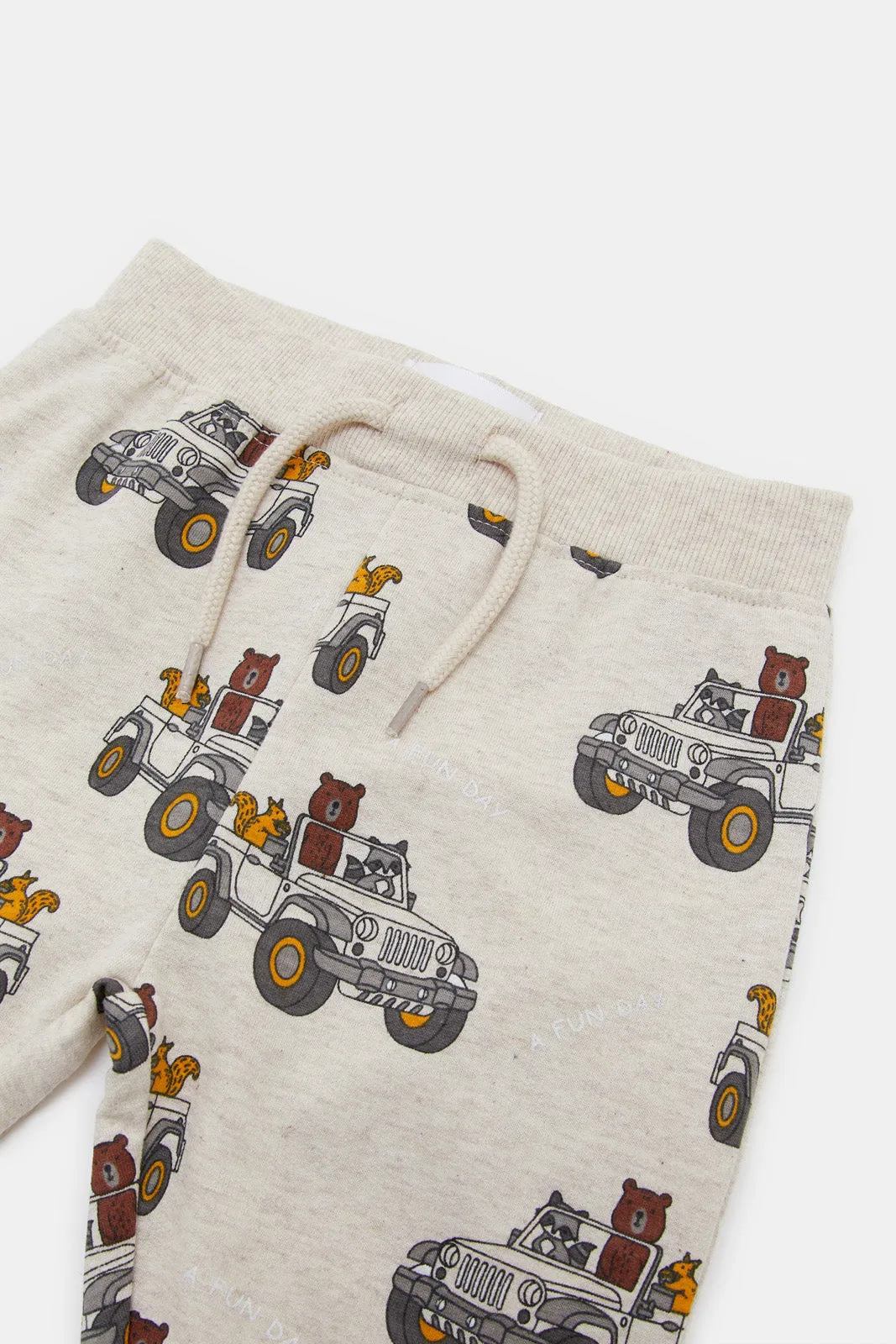 Infant Boys Beige Jeep Print Jogger Pants