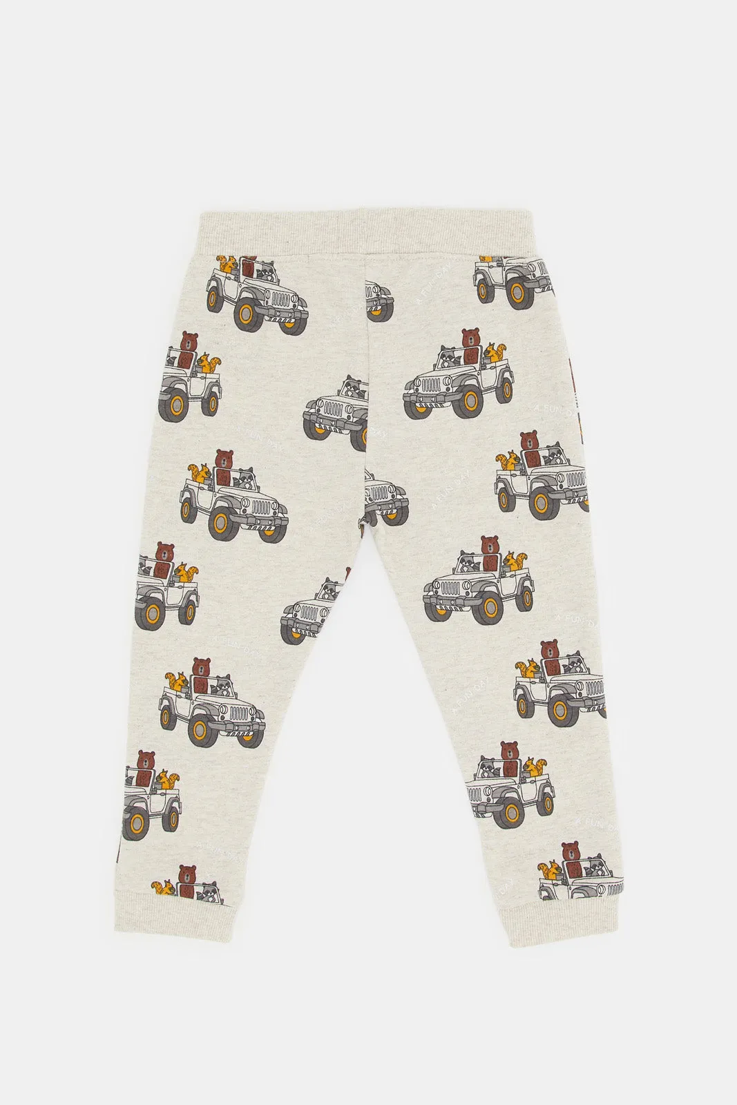 Infant Boys Beige Jeep Print Jogger Pants