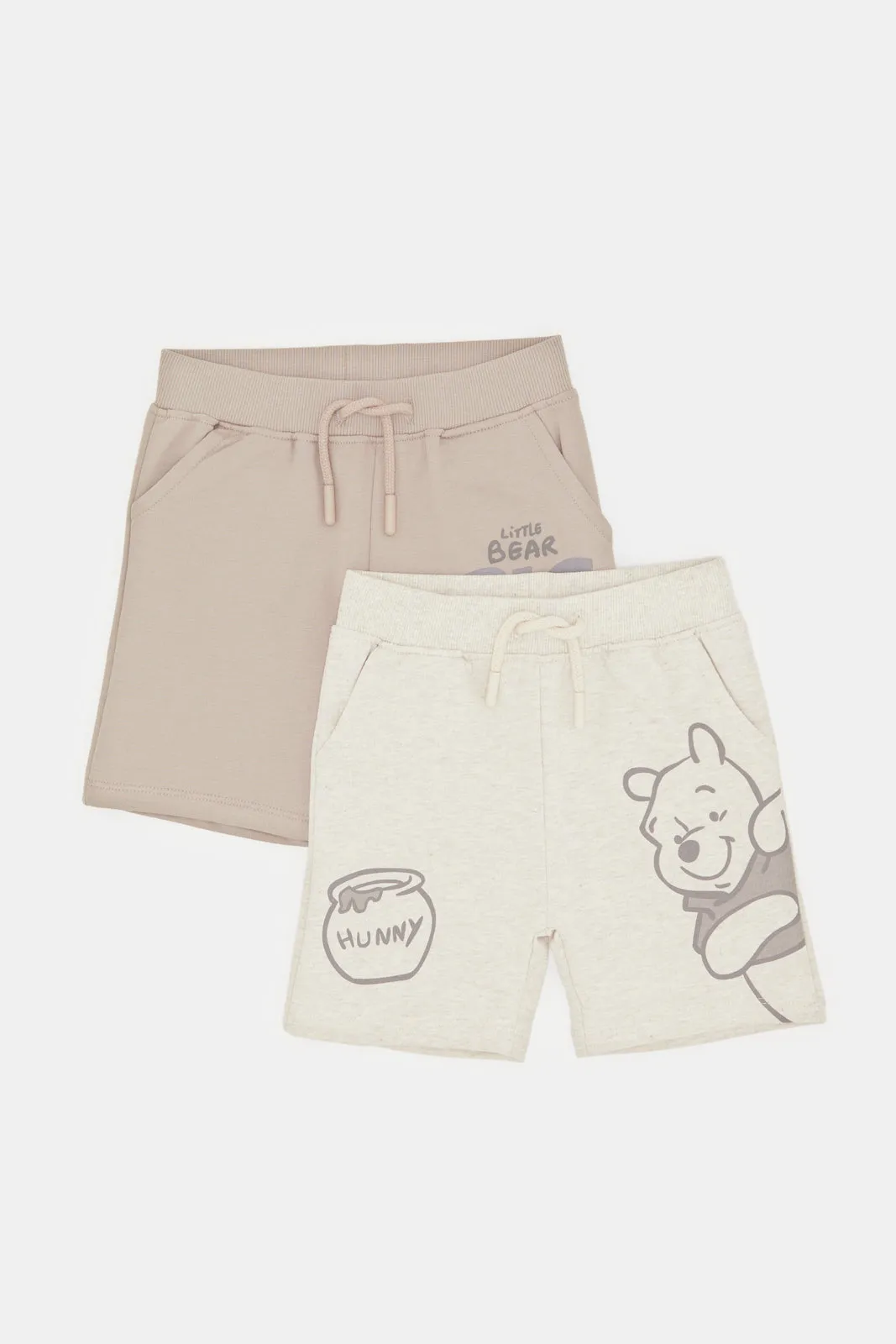 Infant Boys Ecru And Beige Winnie The Pooh Printed Joggers Set (Pack Of 2)