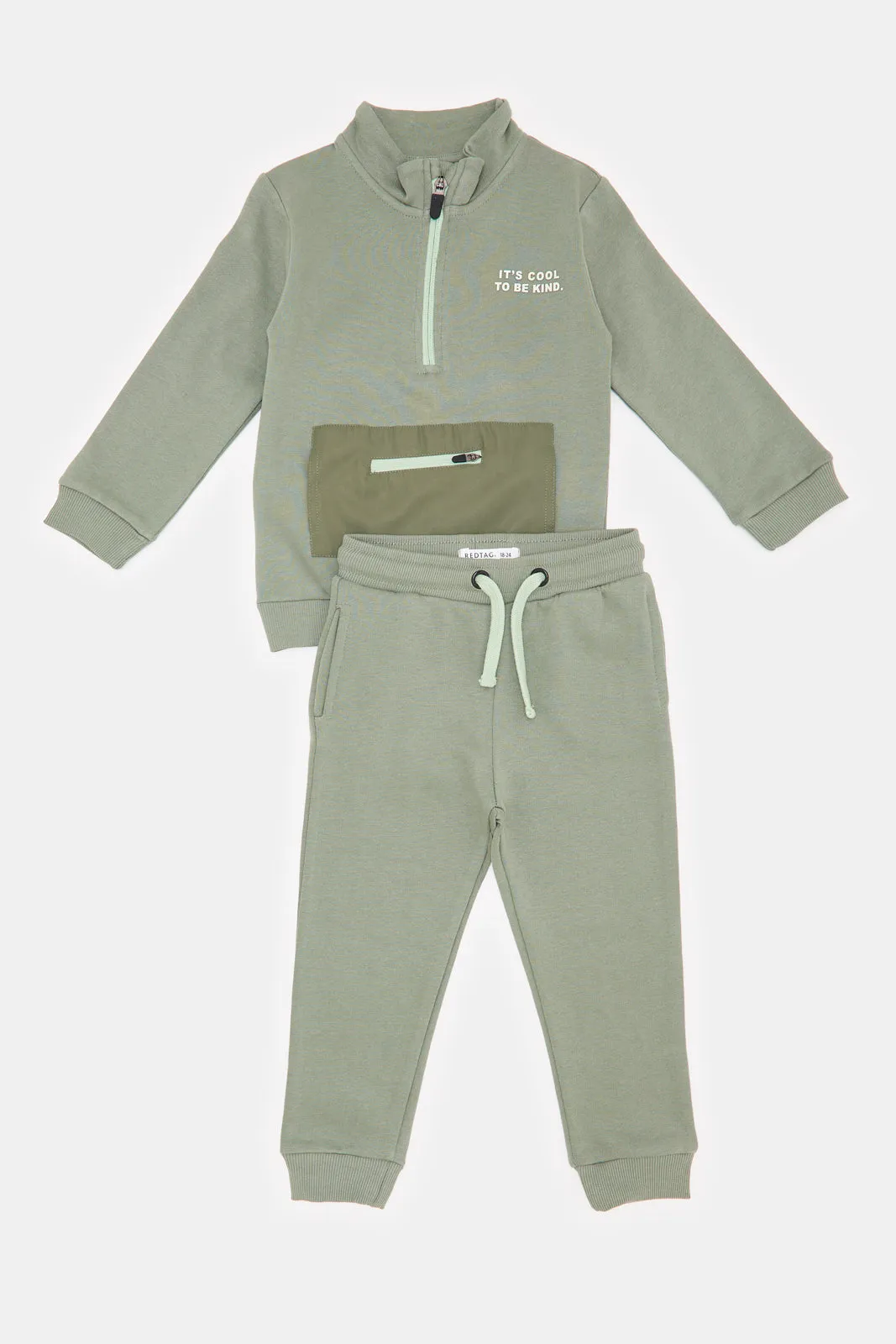 Infant Boys Green High Neck Jogging Suit Set (2 Piece)