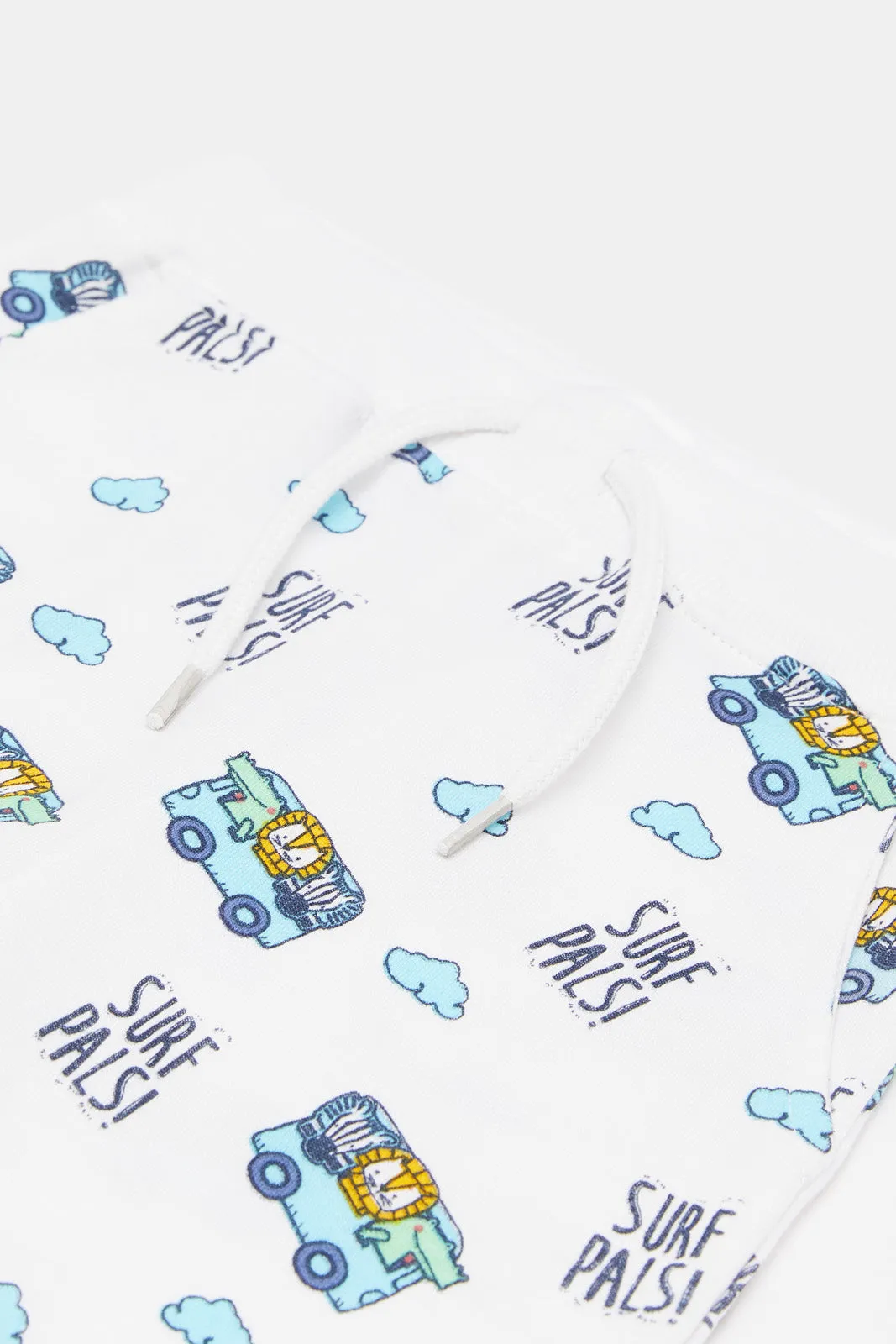 Infant Boys White Printed Joggers