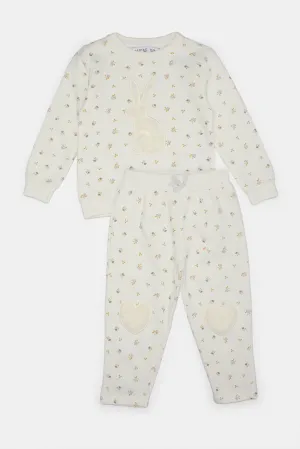 Infant Girls Ivory Bunny Printed Jogging Suit (2 Piece)