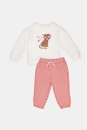 Infant Girls Pink And Ivory Jog Set (2 Piece)