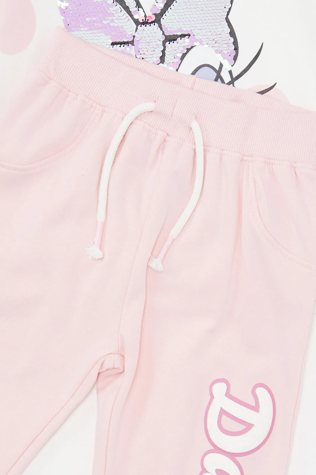 Infant Girls Pink And White Daisy Jogger Set (2 Piece)