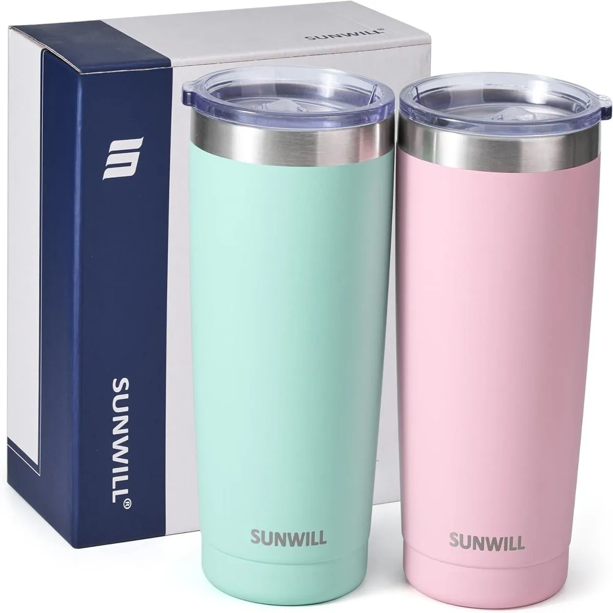 Insulated Coffee Mug Set of 2, 20 Oz Tumbler with Lid, Stainless Steel